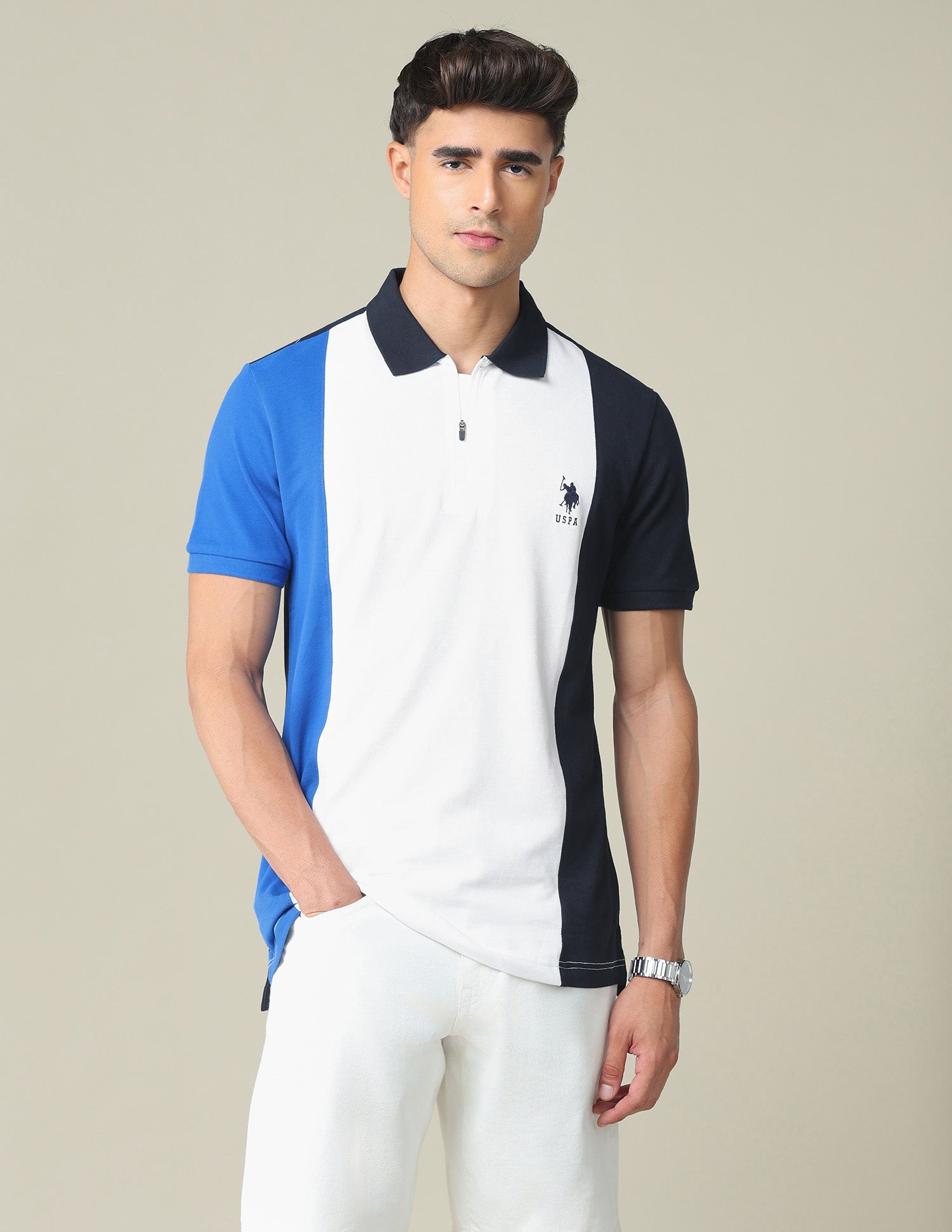 Colour Block Cotton Polo Shirt