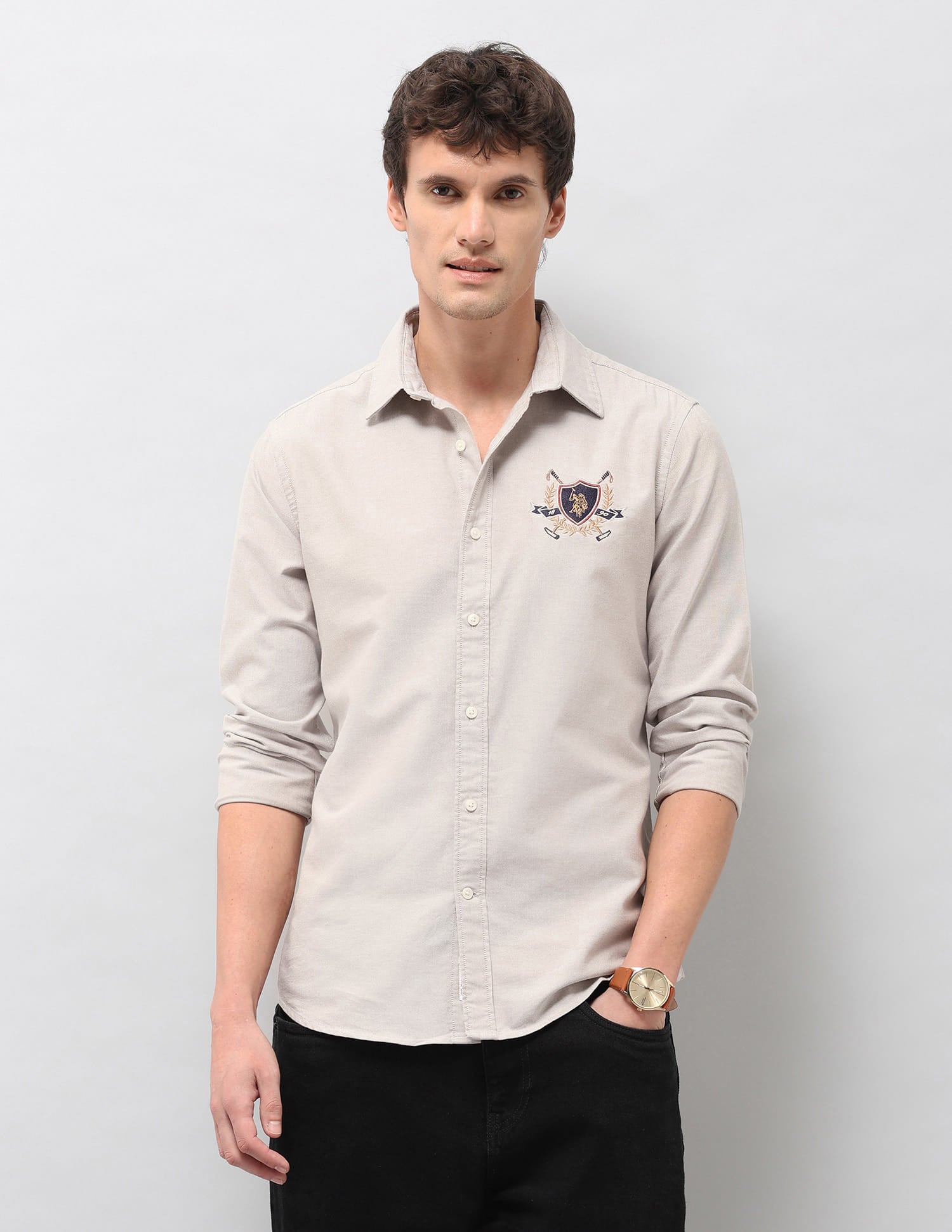 Solid Tailored Fit Shirt Beige - U.S. Polo Assn. India | Large