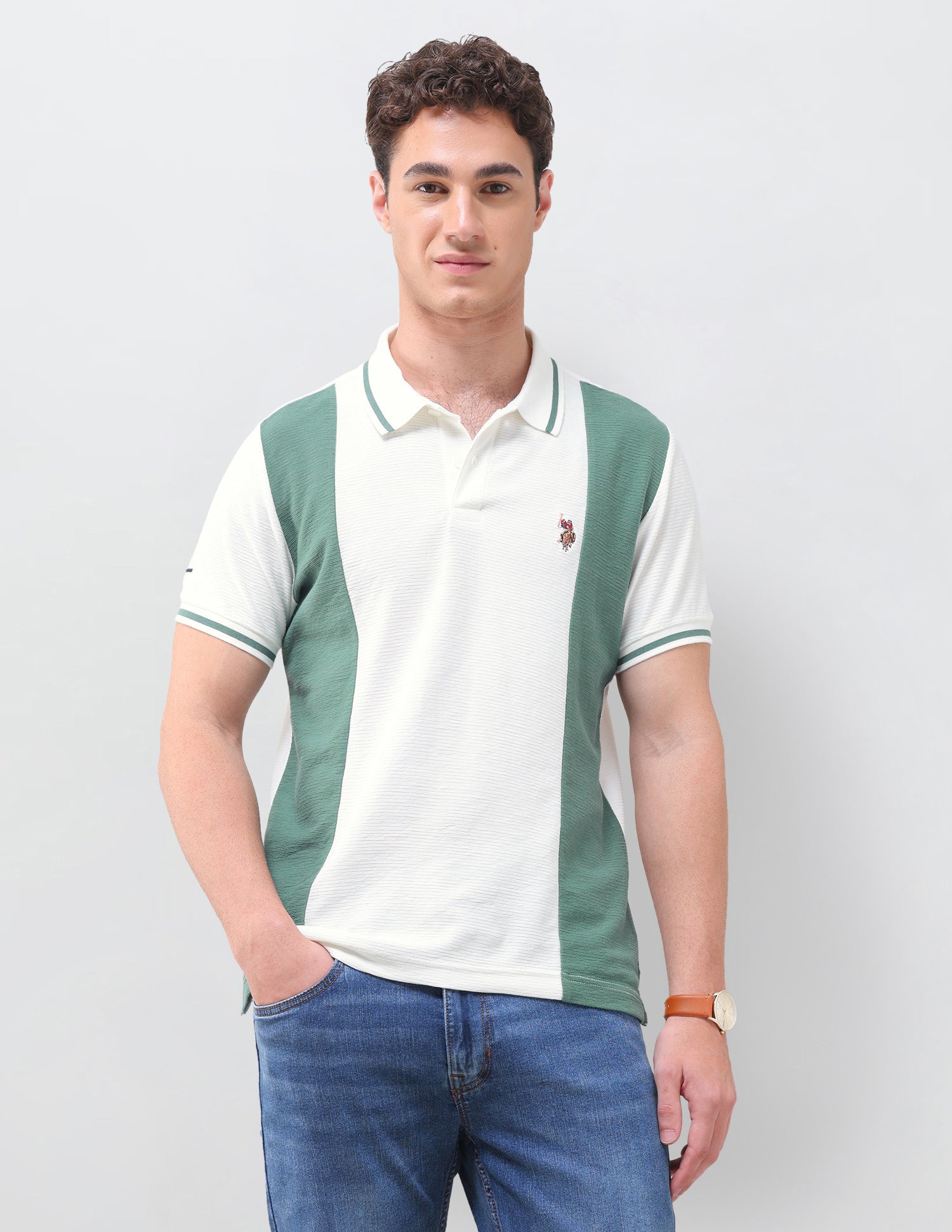 Colourblocked Slim Fit Polo Shirt Ivory - U.S. Polo Assn. India | Large