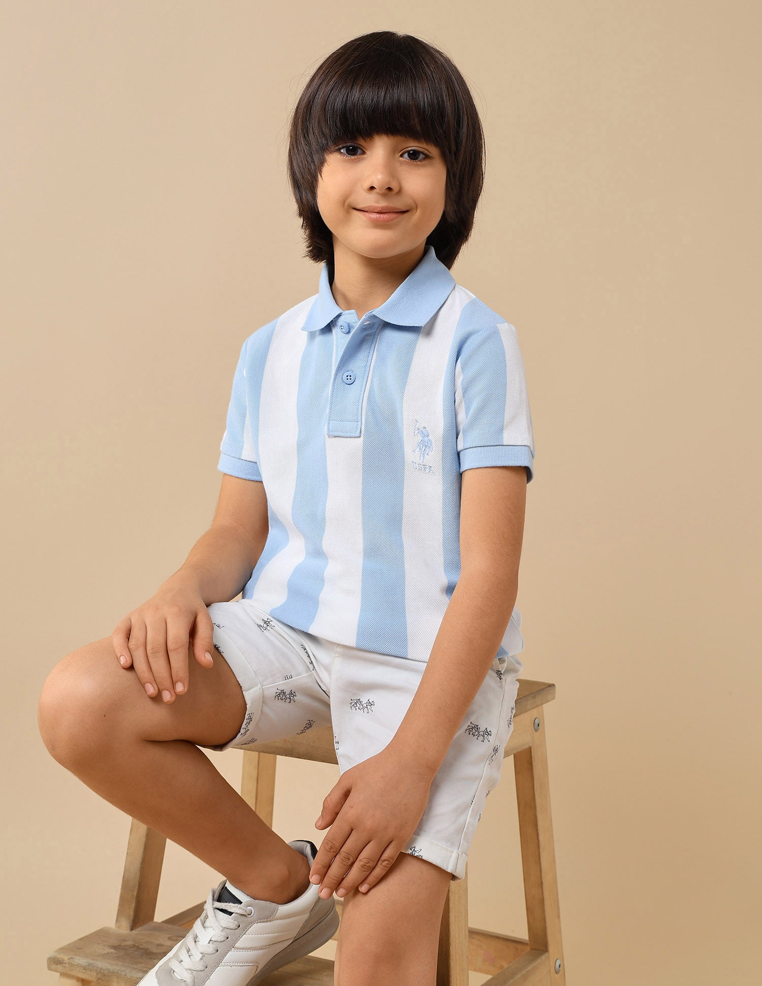 Boys Vertical Striped Regular Fit Polo Shirt