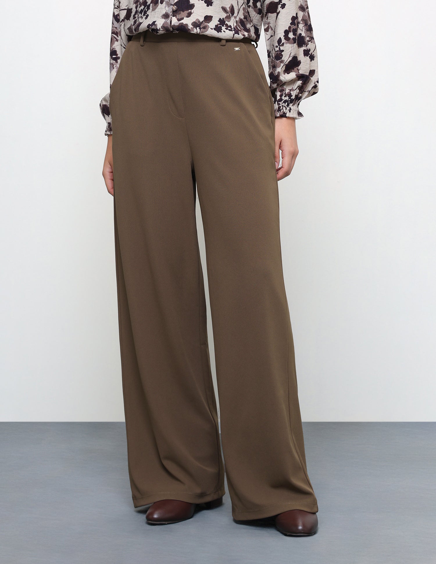 Wide Leg Fit High Rise Trousers Light Brown - U.S. Polo Assn. India | Large