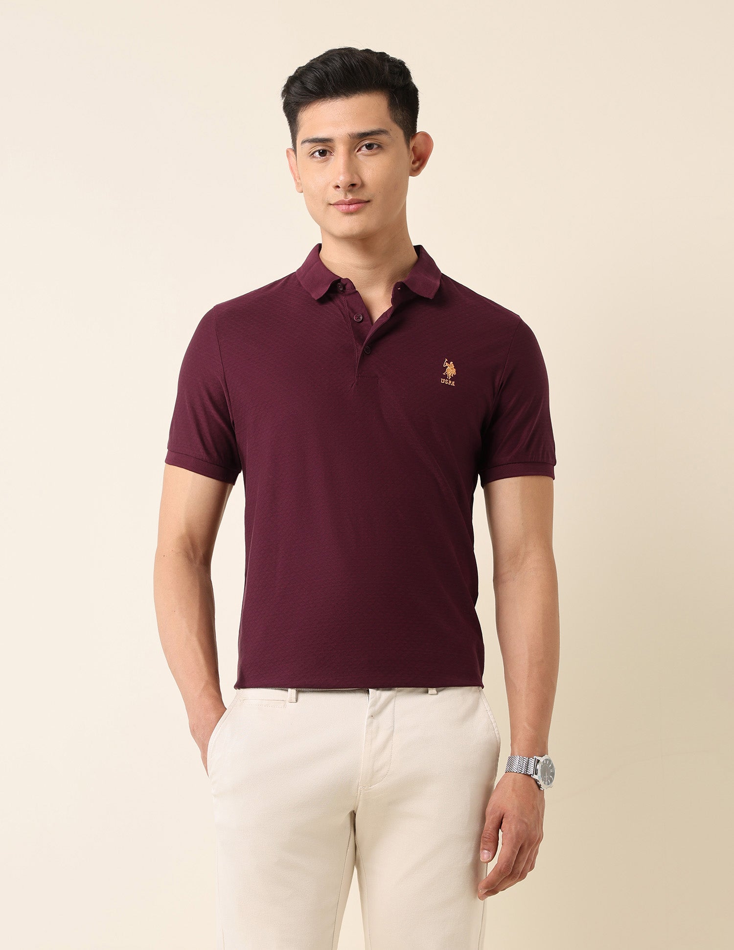 Pure Cotton Slim Fit Polo Shirt Maroon - U.S. Polo Assn. India | Large