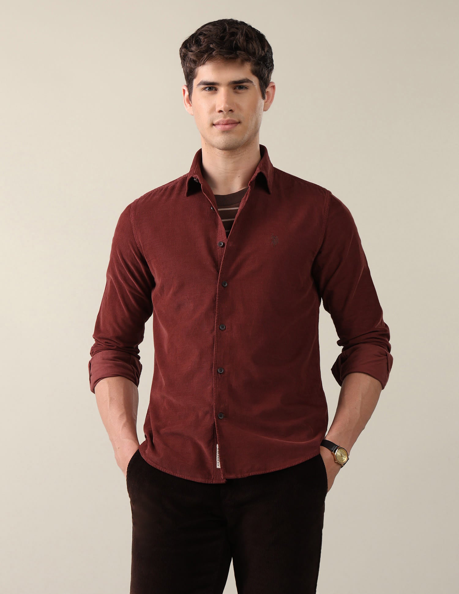 Corduroy Regular Fit Shirt Brown - U.S. Polo Assn. India | Large