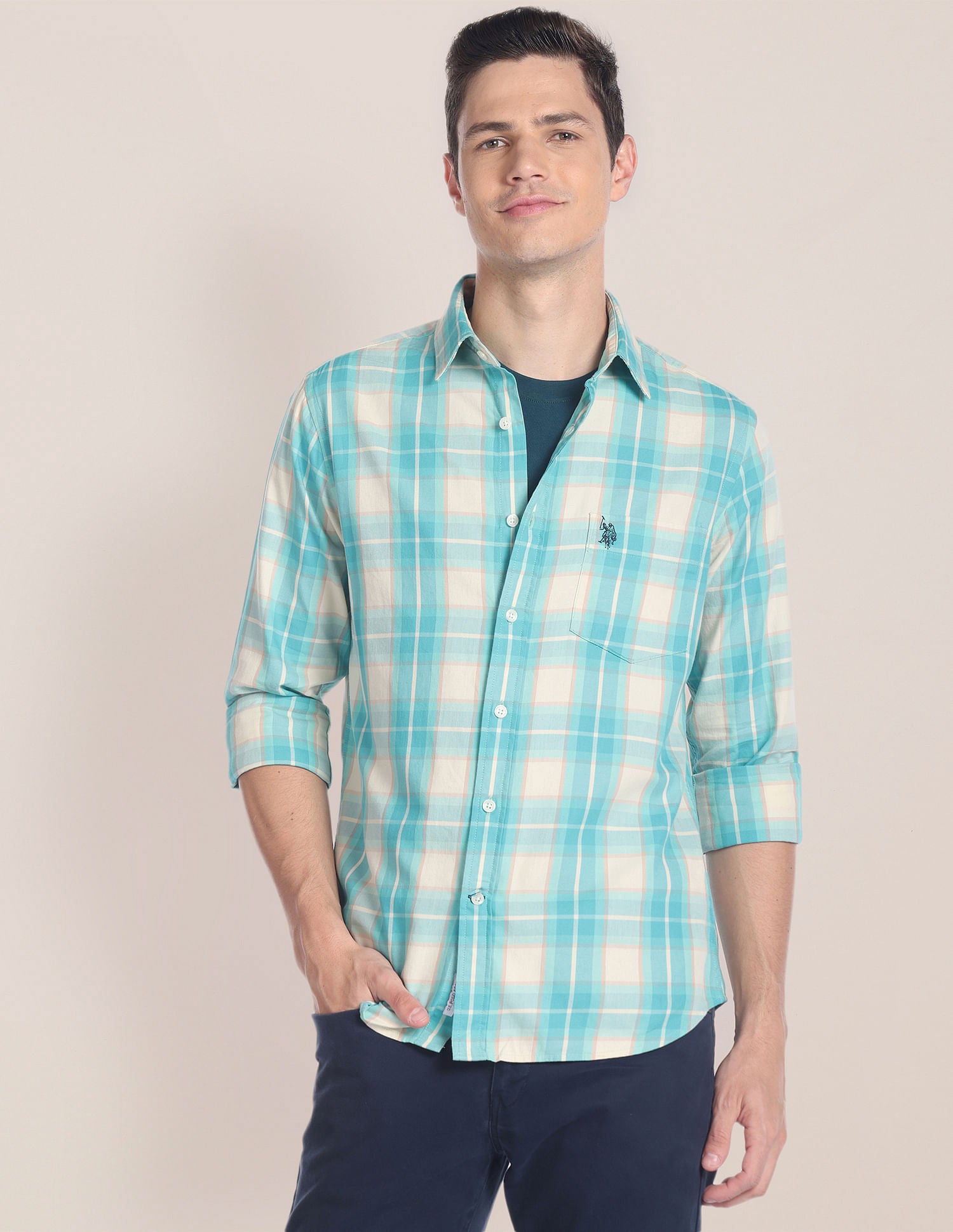 Tartan Check Twill Shirt Turquoise - U.S. POLO ASSN. | Large