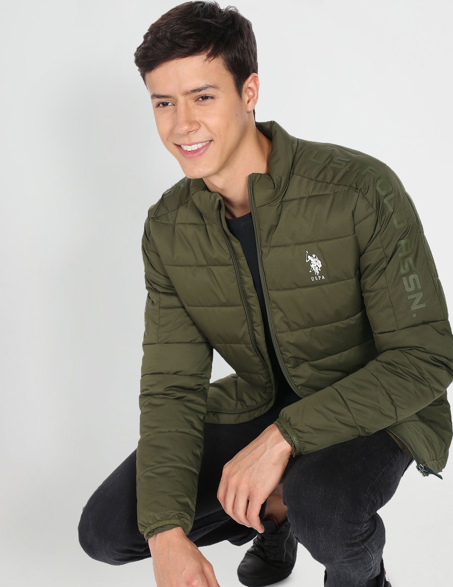 High Neck Solid Jacket Olive - U.S. Polo Assn. India | Large
