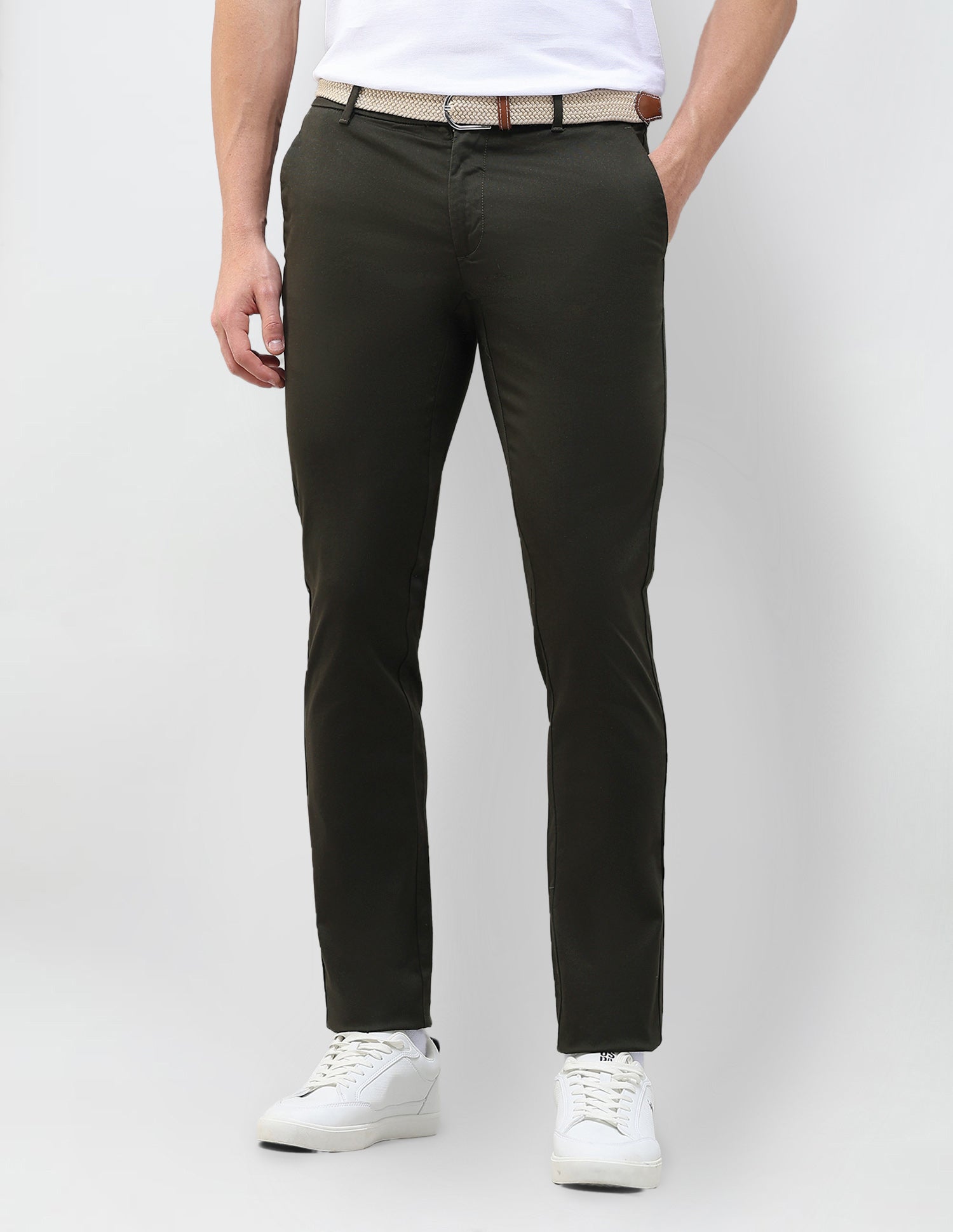 Austin Slim Fit Dobby Trousers Dark Olive - U.S. Polo Assn. India | Large