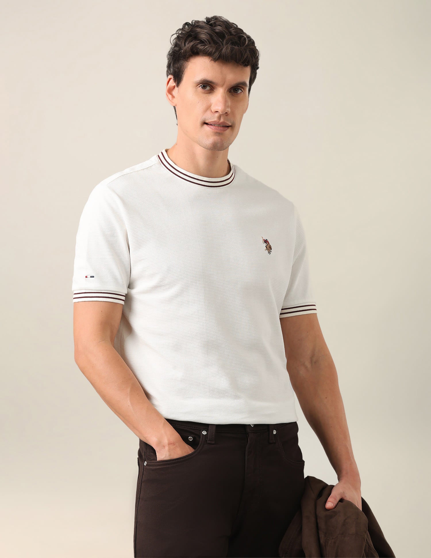 Solid Slim Fit T-Shirt Ivory - U.S. Polo Assn. India | Large