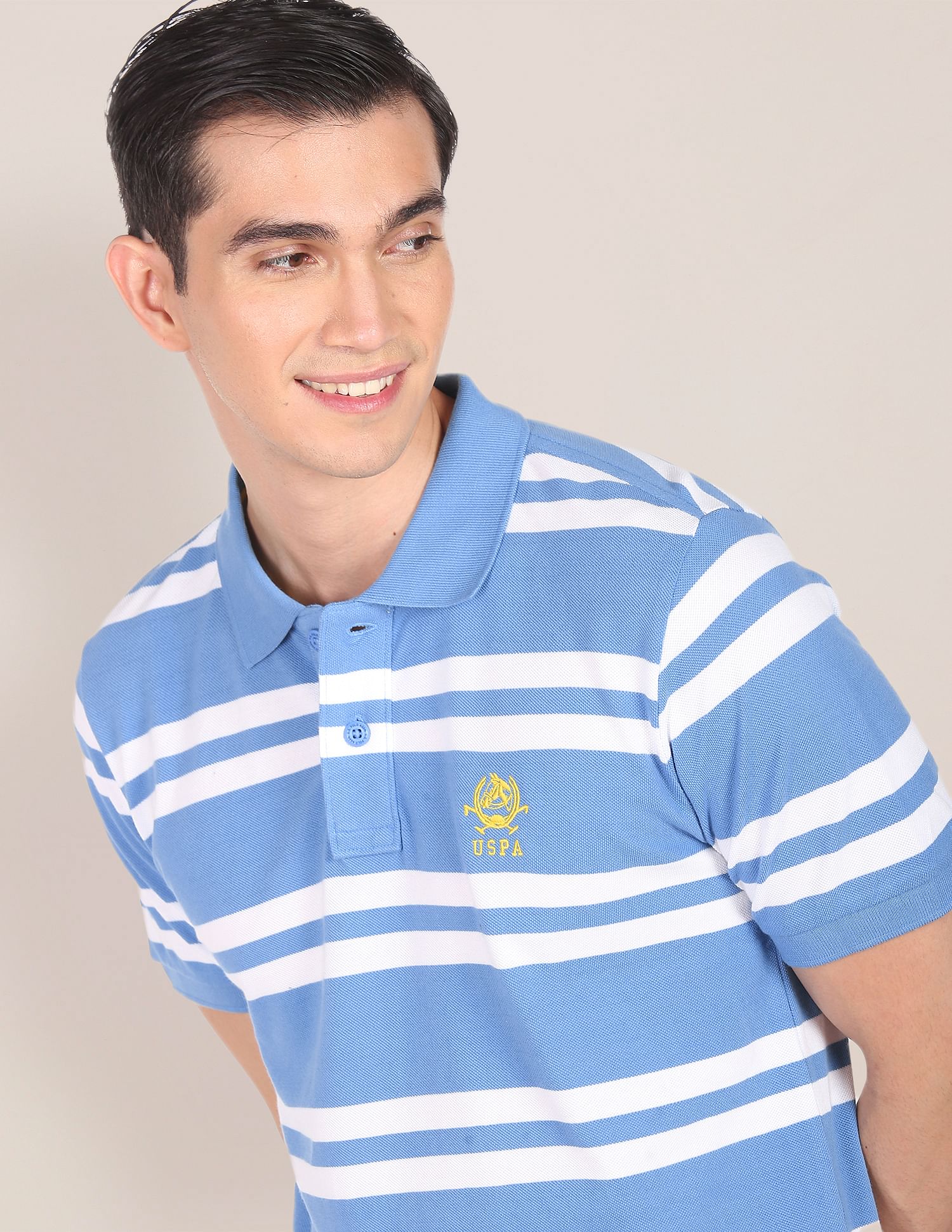 Pique Cotton Horizontal Stripe Polo Shirt Blue - U.S. Polo Assn. India | Large