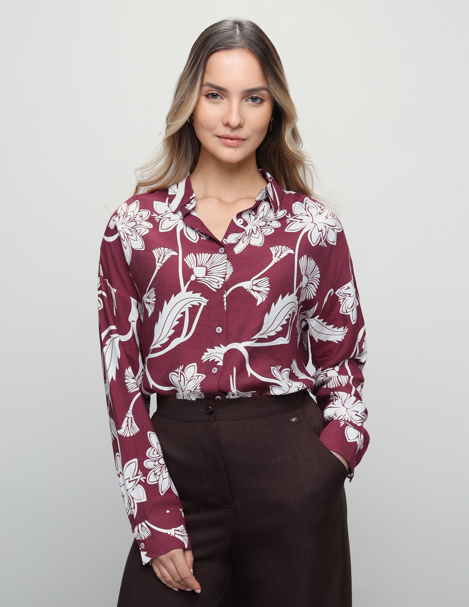Floral Printed Boyfriend Fit Shirt Red - U.S. Polo Assn. India | Large