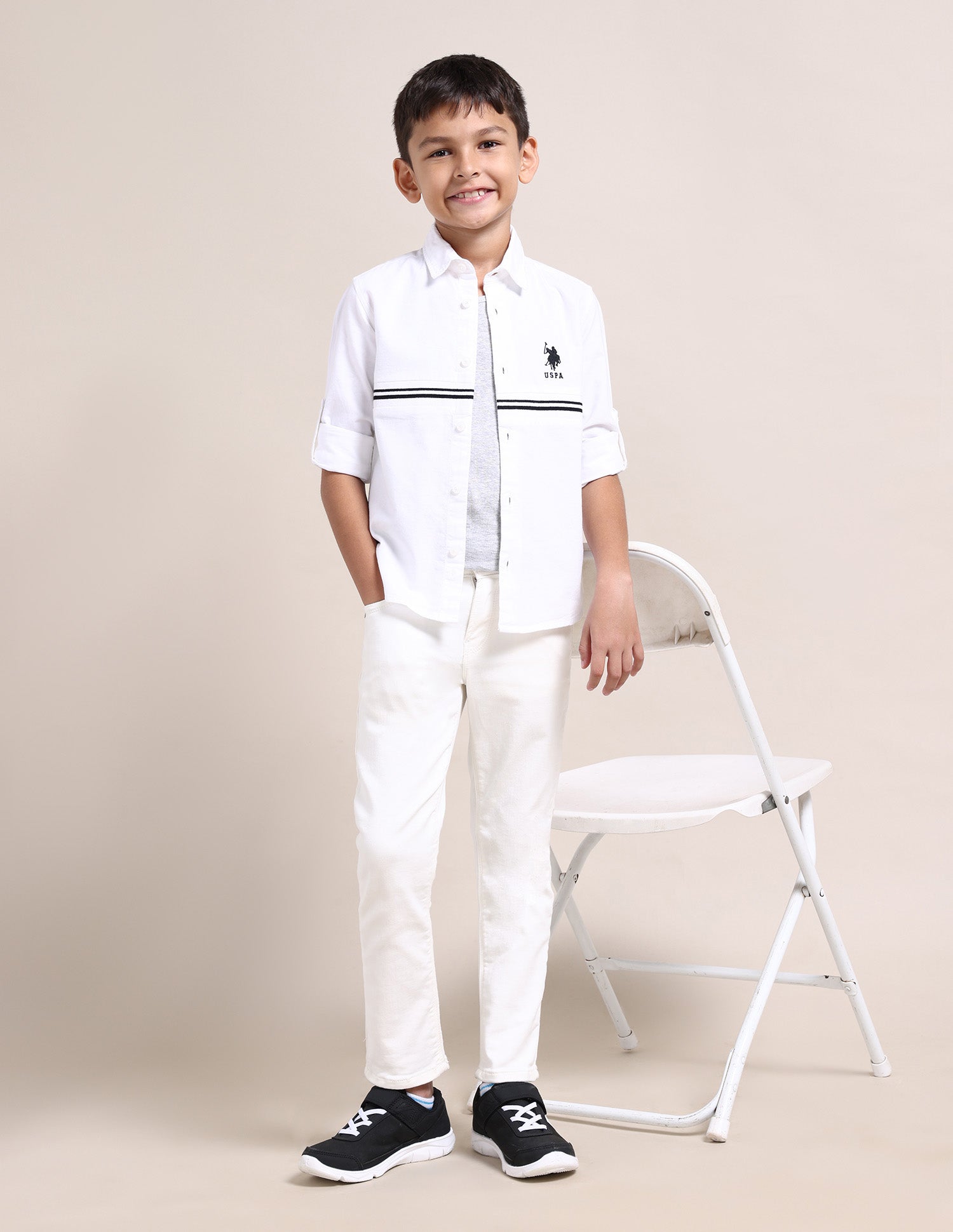 Boys Brand Stripe Cotton Shirt White - U.S. POLO ASSN. | Large