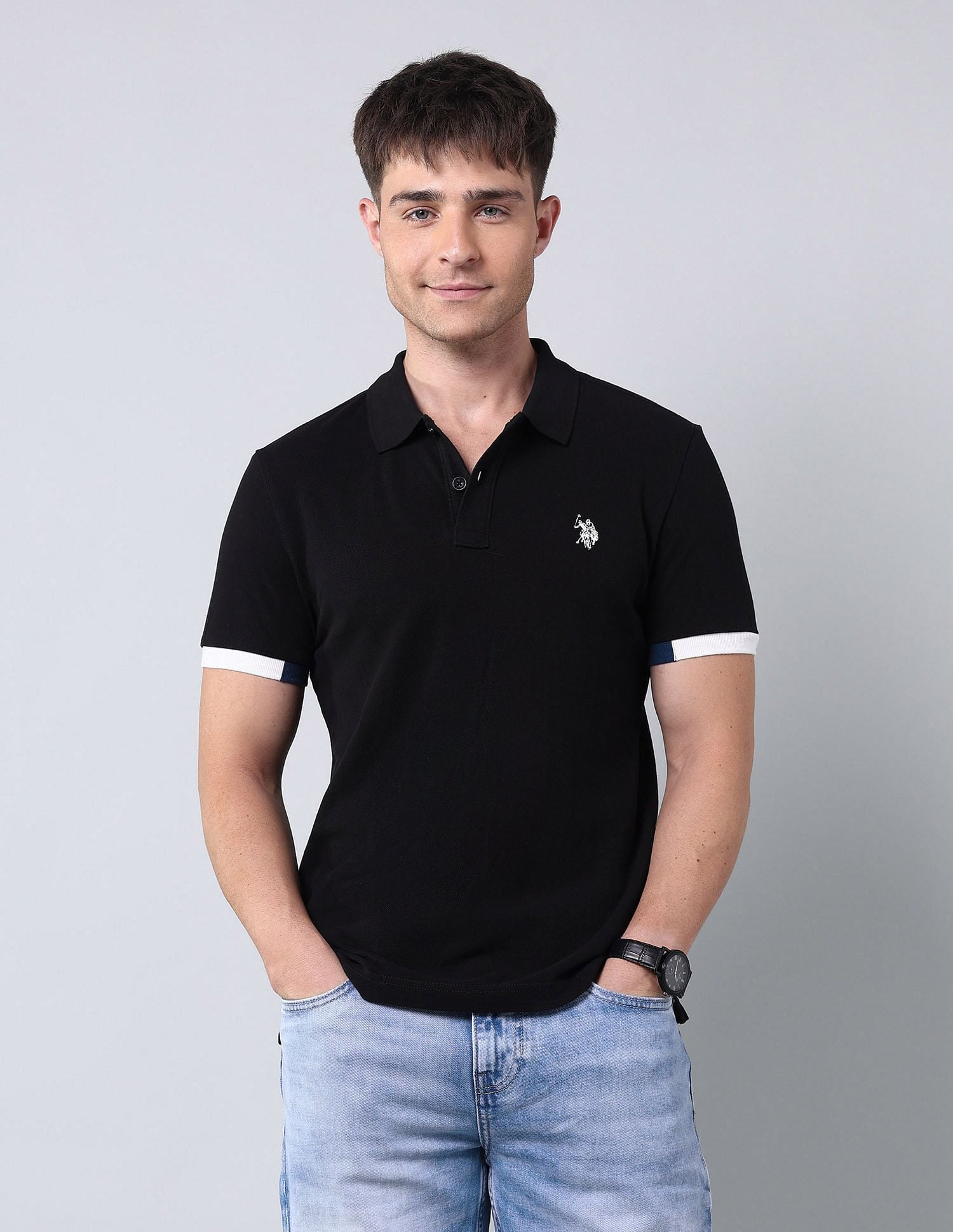 Muscle Fit Solid Polo Shirt Black - U.S. Polo Assn. India | Large