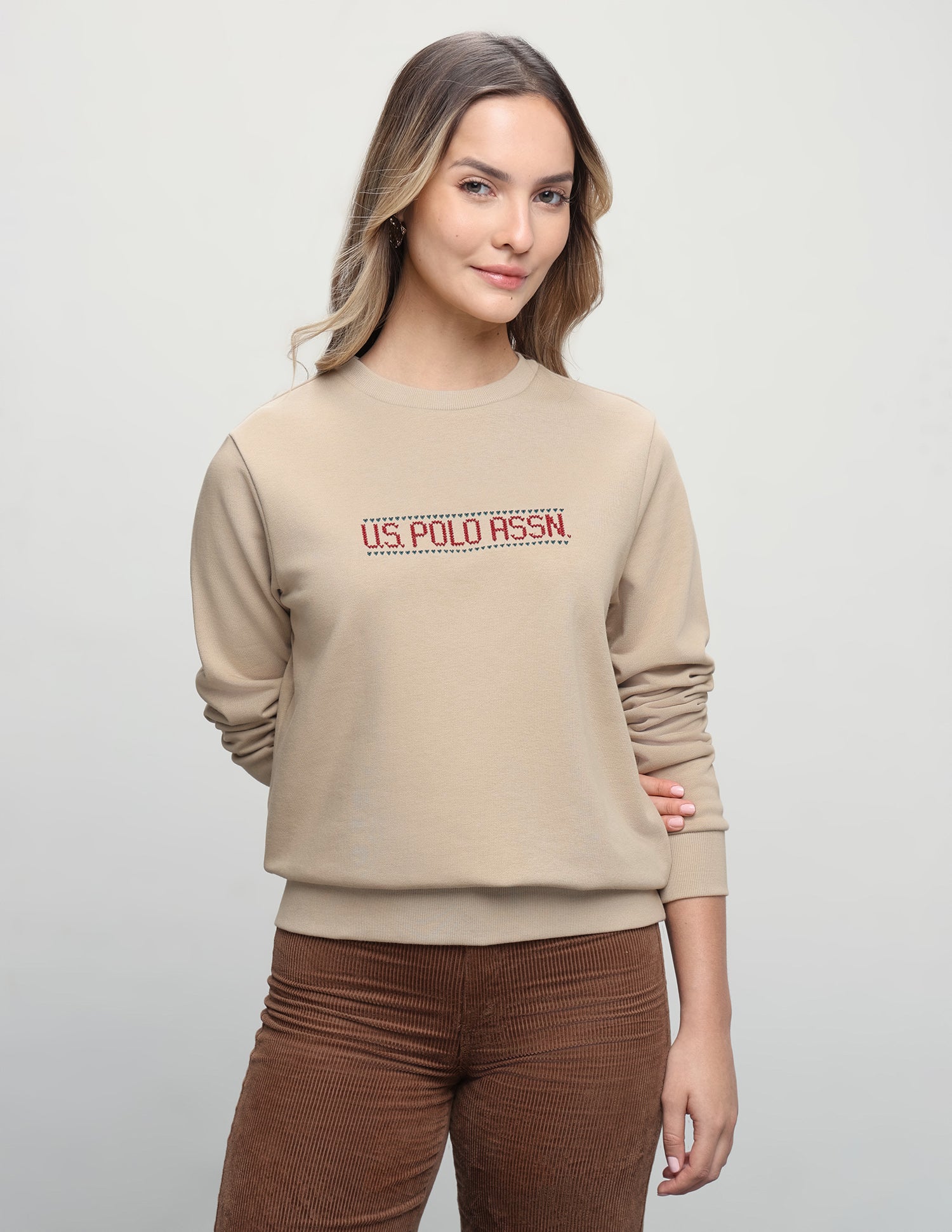 Brand Embroidered Regular Fit Sweatshirt Ecru - U.S. Polo Assn. India | Large