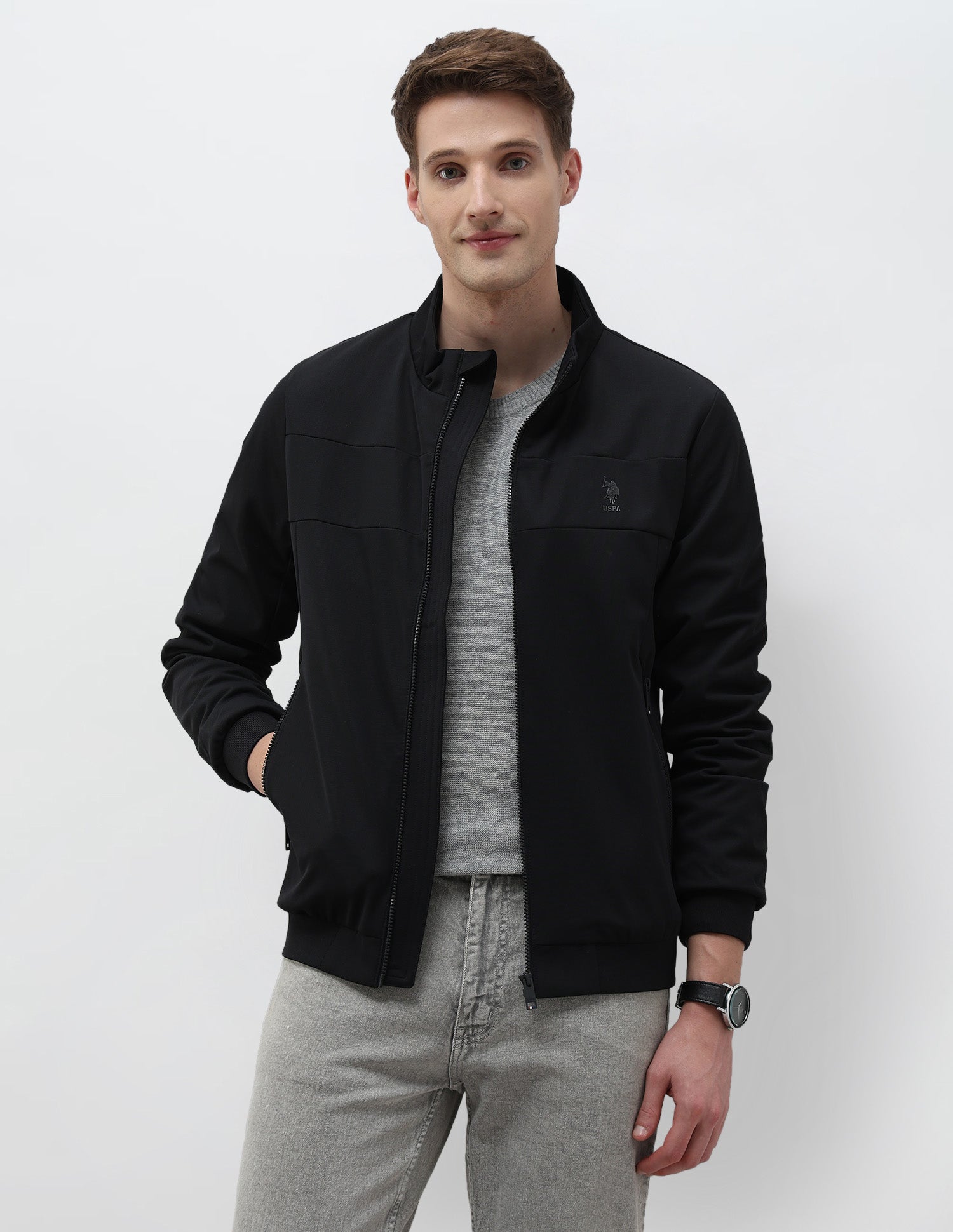 Mock Collar Solid Jacket