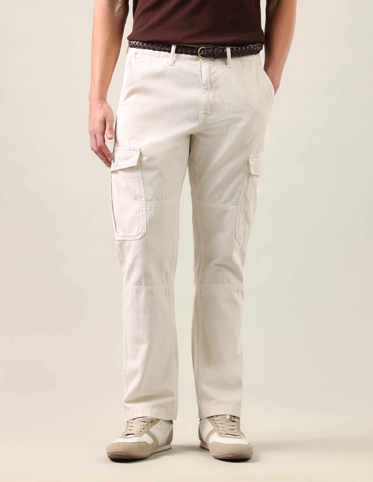 Harold Slim Straight Fit Mid Rise Cargos Beige - U.S. Polo Assn. India | Large
