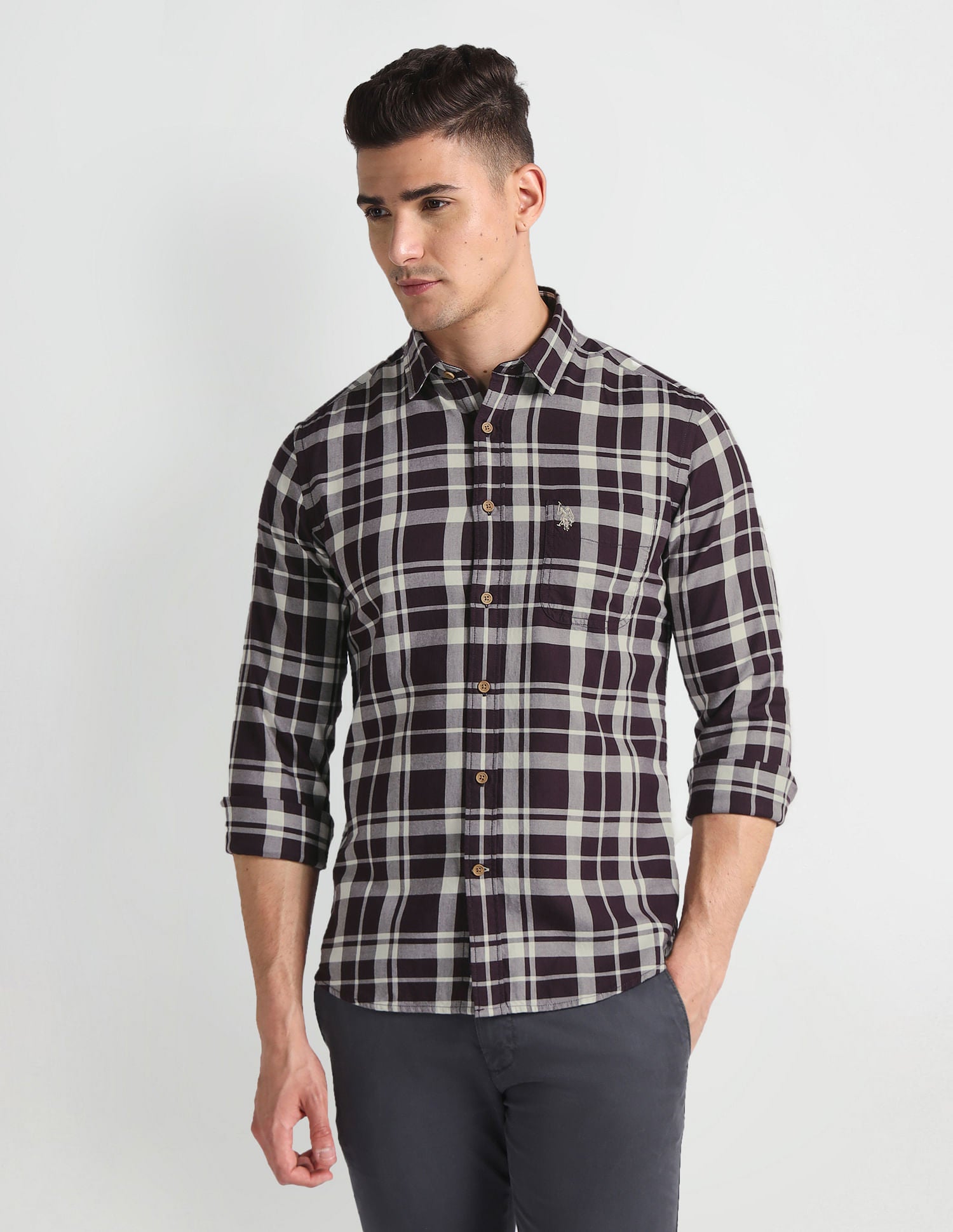 Tartan Check Twill Shirt Wine - U.S. Polo Assn. India | Large