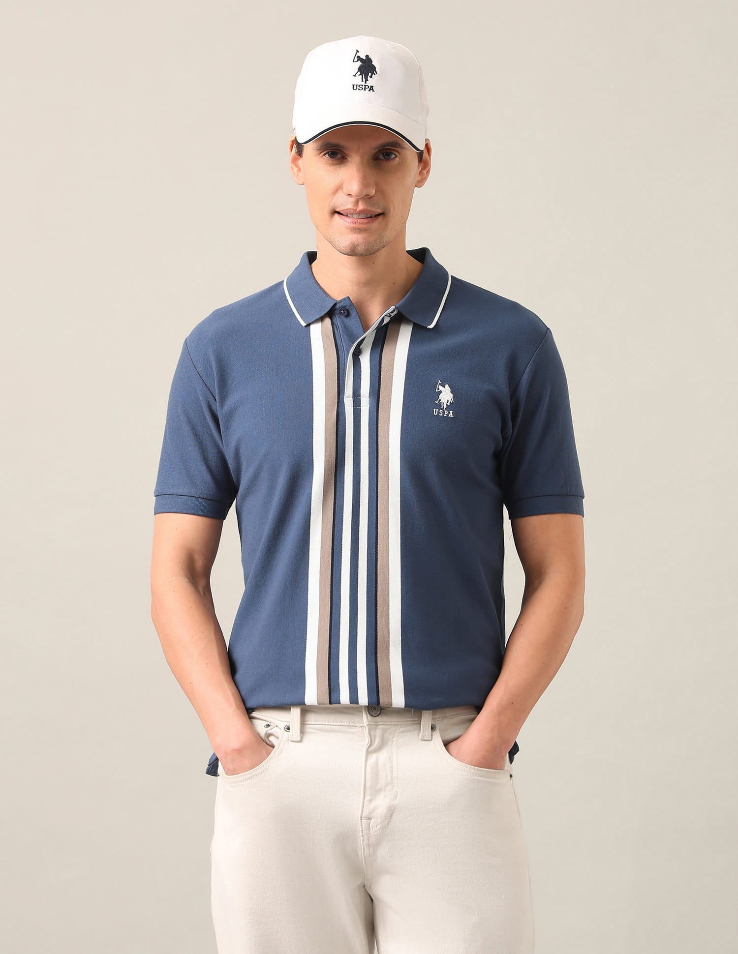 Vertical Striped Slim Fit Polo Shirt Blue - U.S. Polo Assn. India | Large