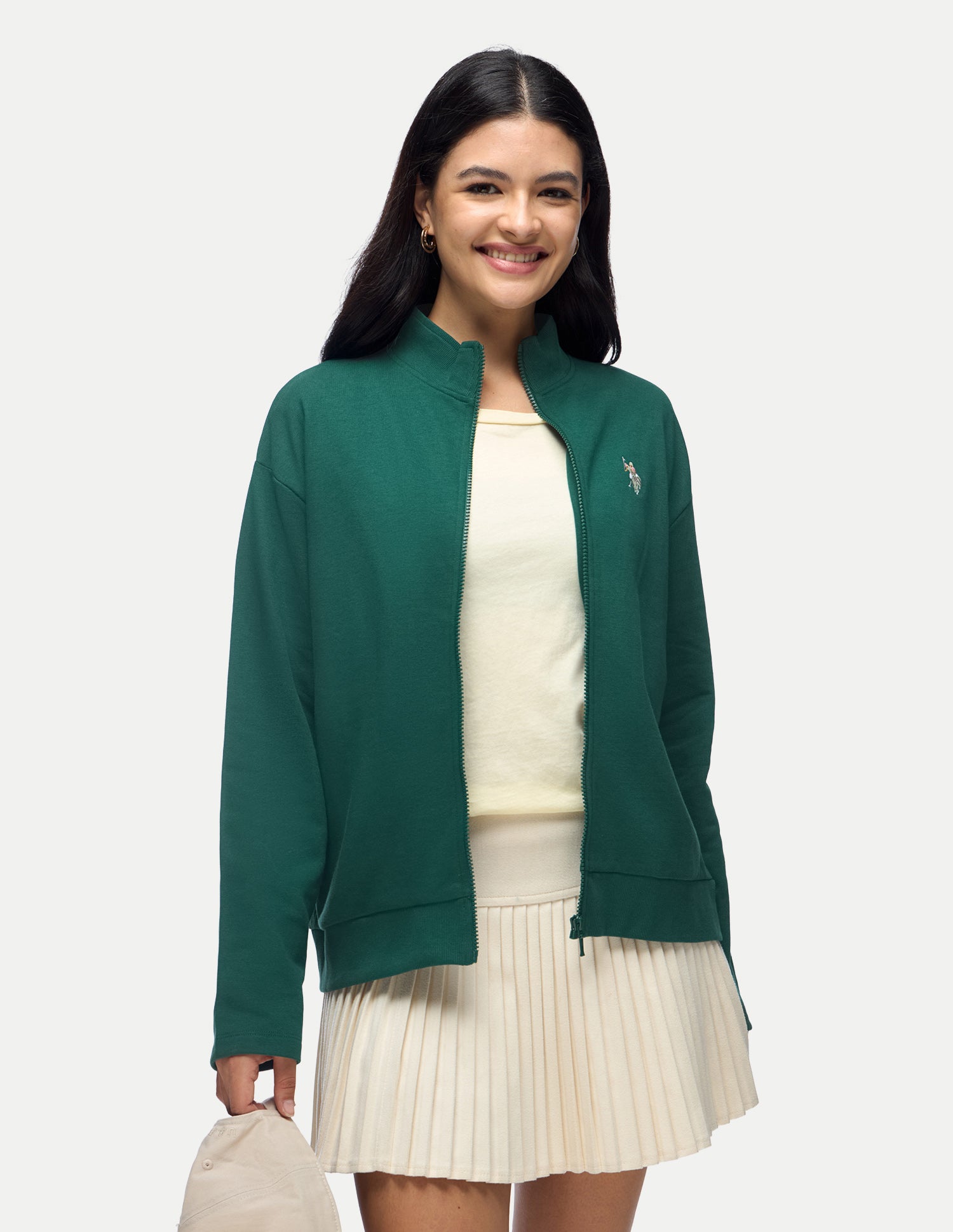 Solid Regular Fit Zipper Sweatshirt Dark Green - U.S. Polo Assn. India | Large