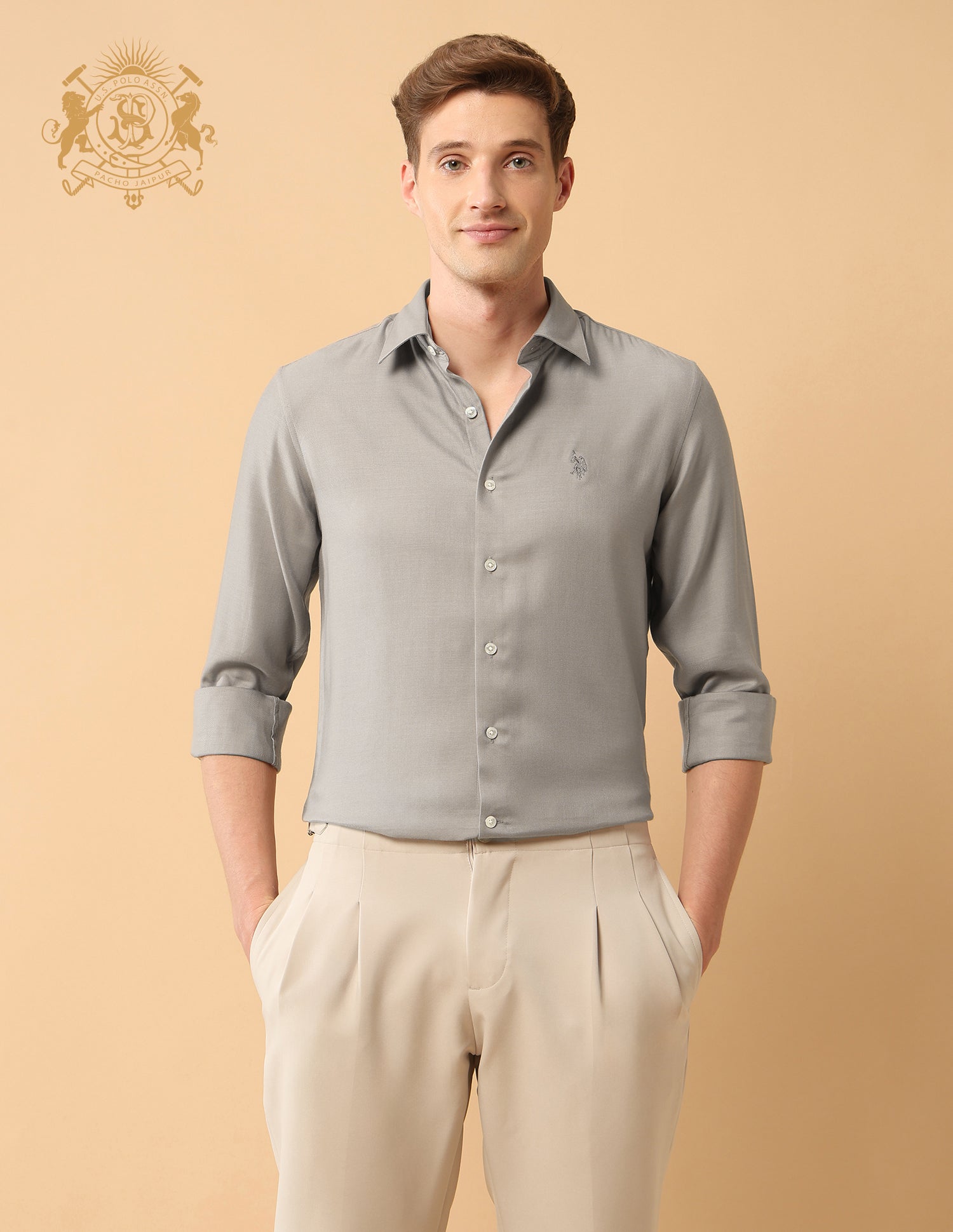 Pacho X Twill Tailored Fit Shirt Grey - U.S. Polo Assn. India | Large