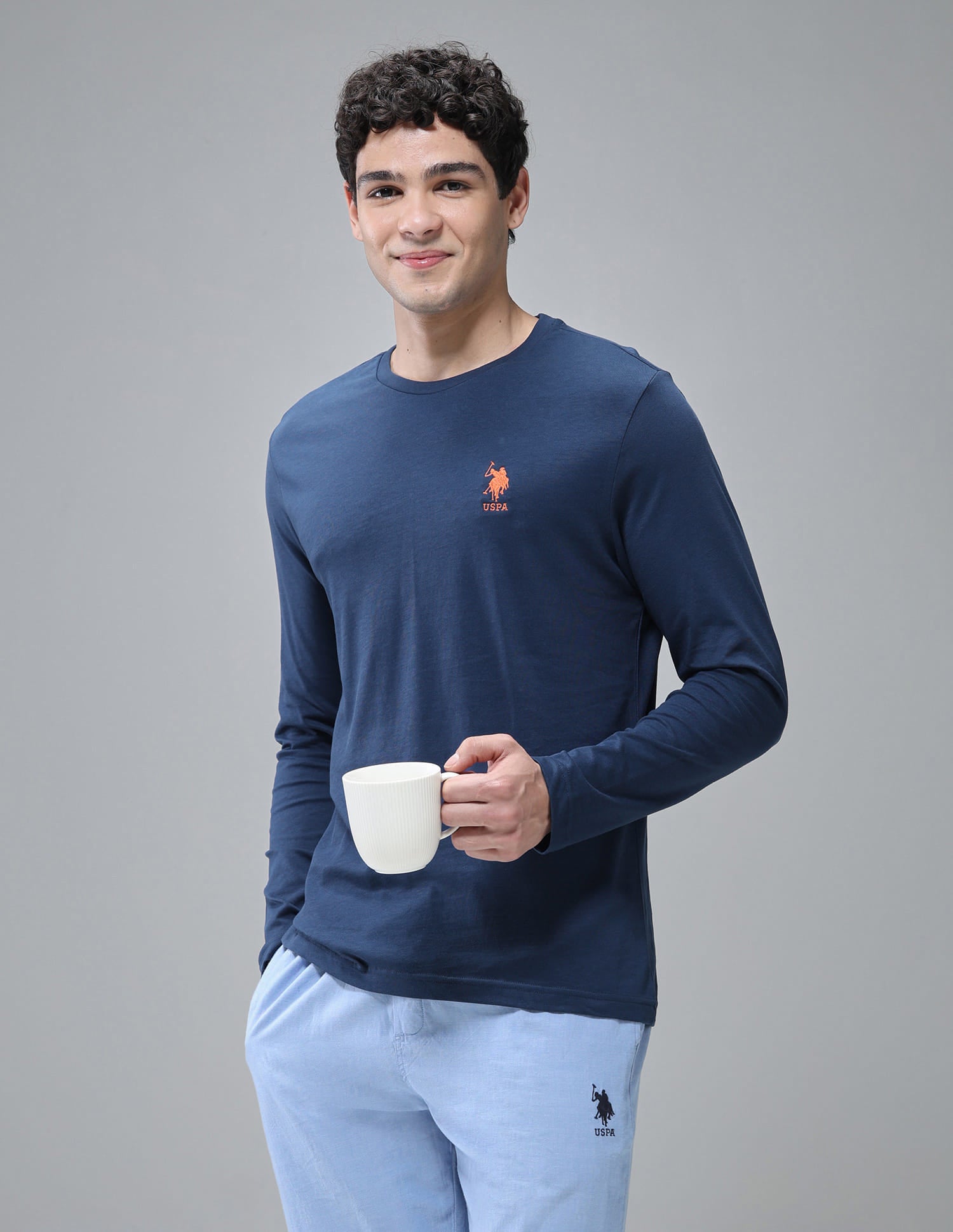 Pure Cotton Long Sleeve I693 Lounge T-Shirt - Pack Of 1 Medium Blue - U.S. Polo Assn. India | Large