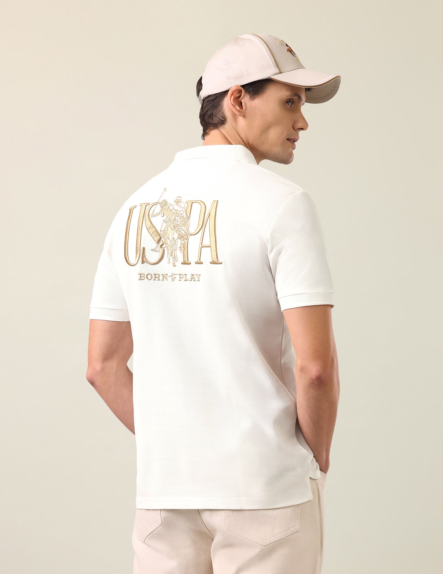 Brand Embroidered Slim Fit Polo Shirt Off White - U.S. Polo Assn. India | Large