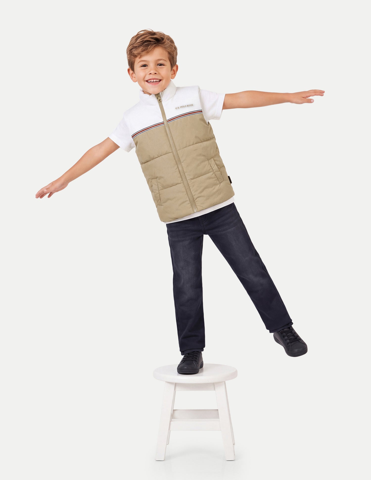 Colourblocked Regular Fit Puffer Jacket Beige - U.S. Polo Assn. India | Large