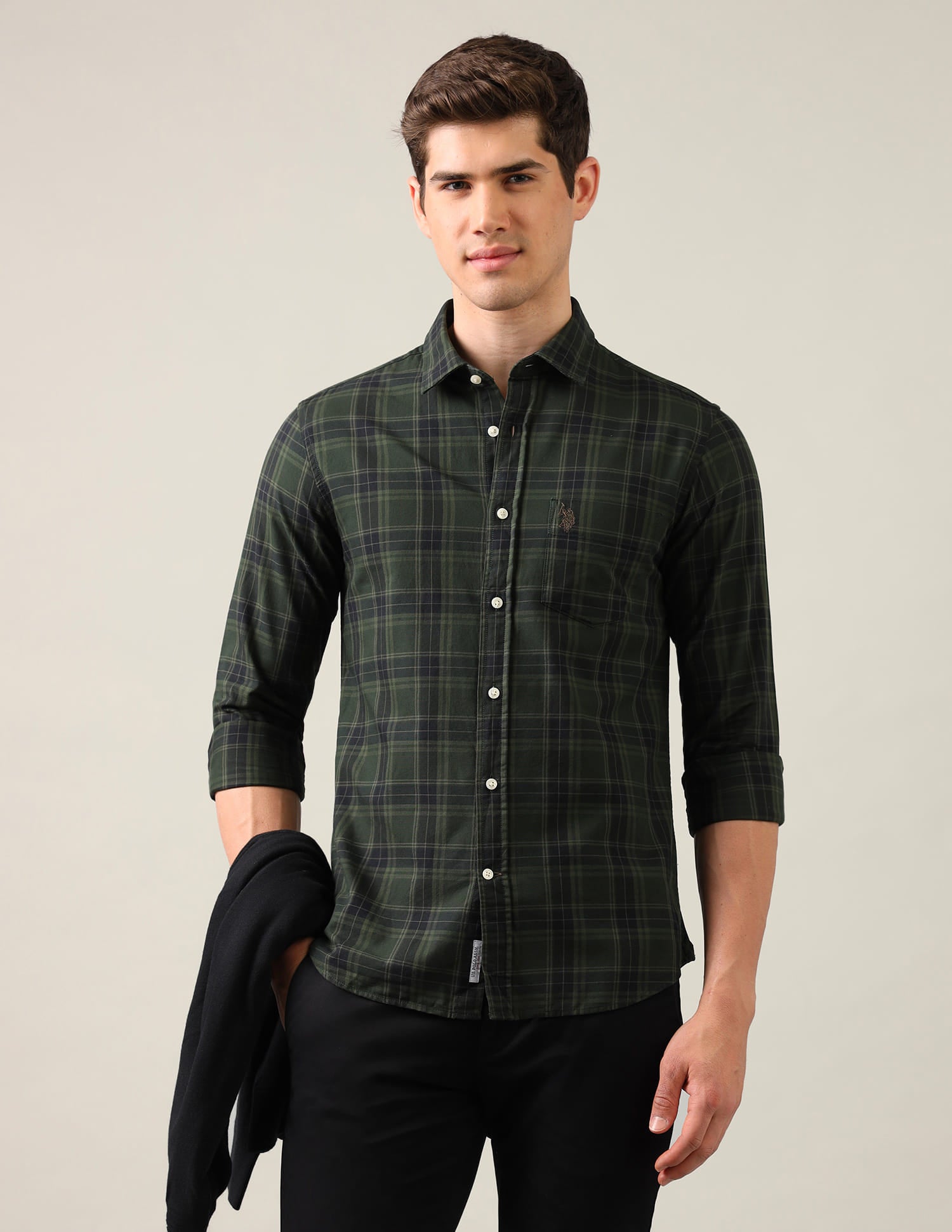 Tartan Checked Tailored Fit Shirt Green - U.S. Polo Assn. India | Large