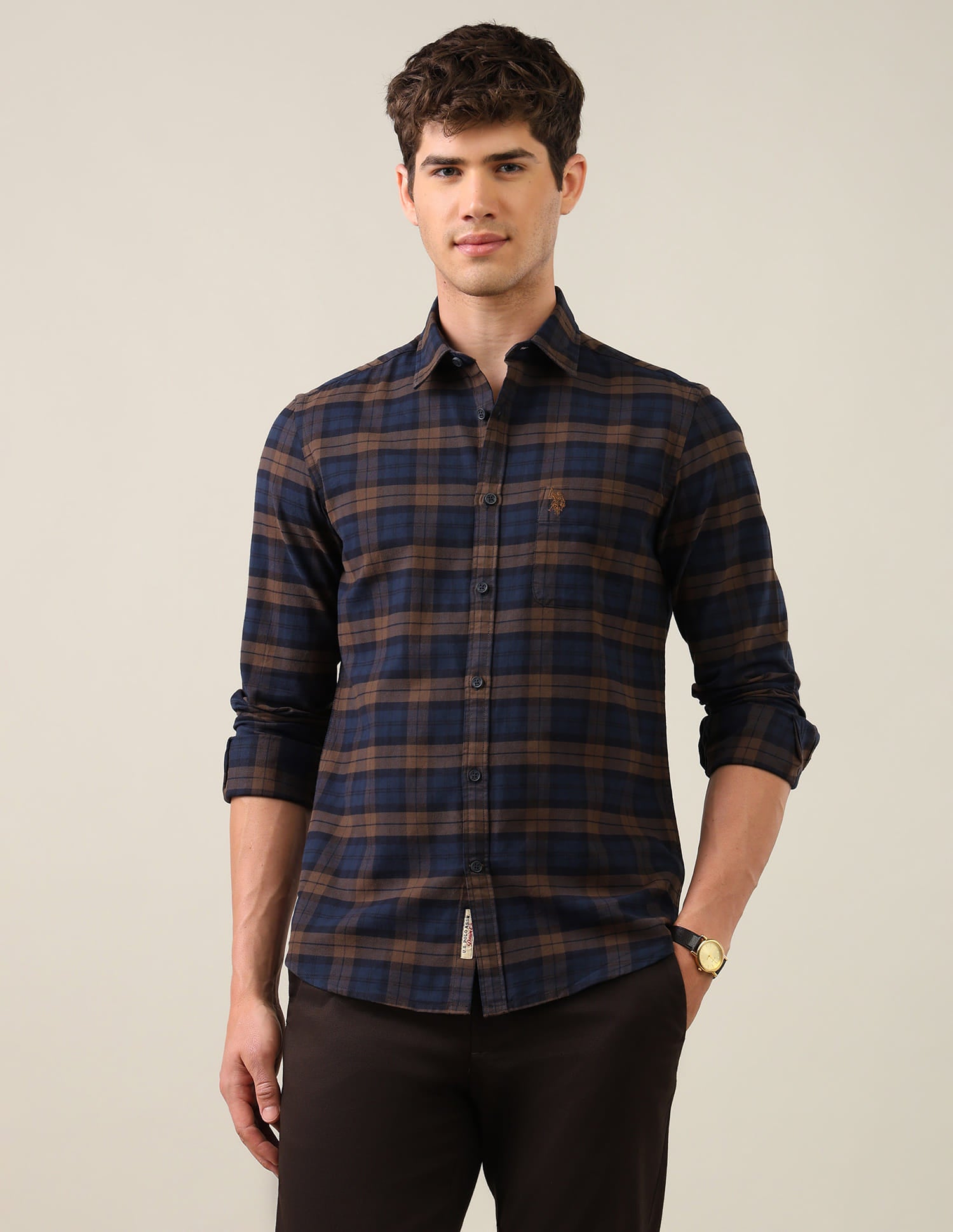 Twill Plaid Checked Shirt Brown - U.S. Polo Assn. India | Large