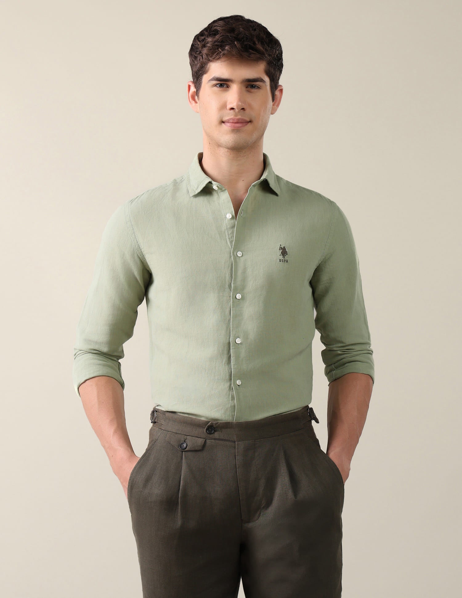 Solid Regular Fit Shirt Green - U.S. Polo Assn. India | Large