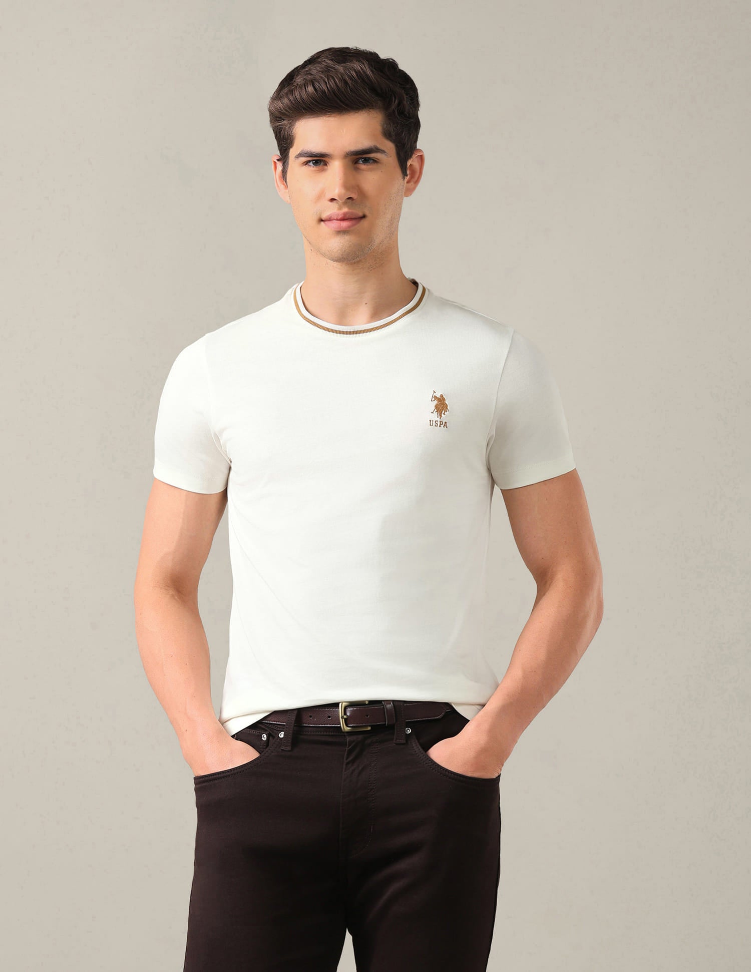 Solid Regular Fit T-Shirt White - U.S. Polo Assn. India | Large