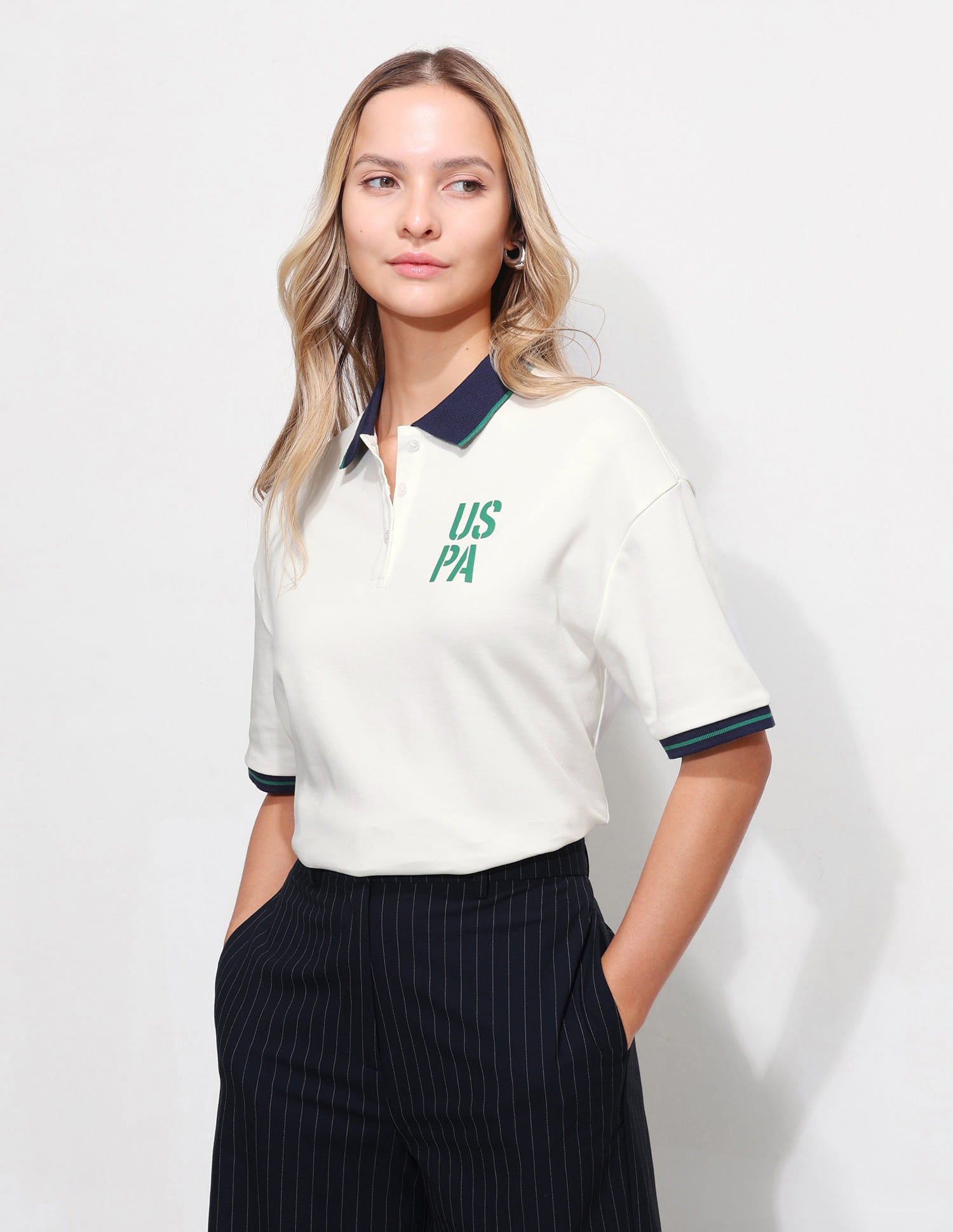 Boxy Fit Solid Polo Shirt White - U.S. Polo Assn. India | Large