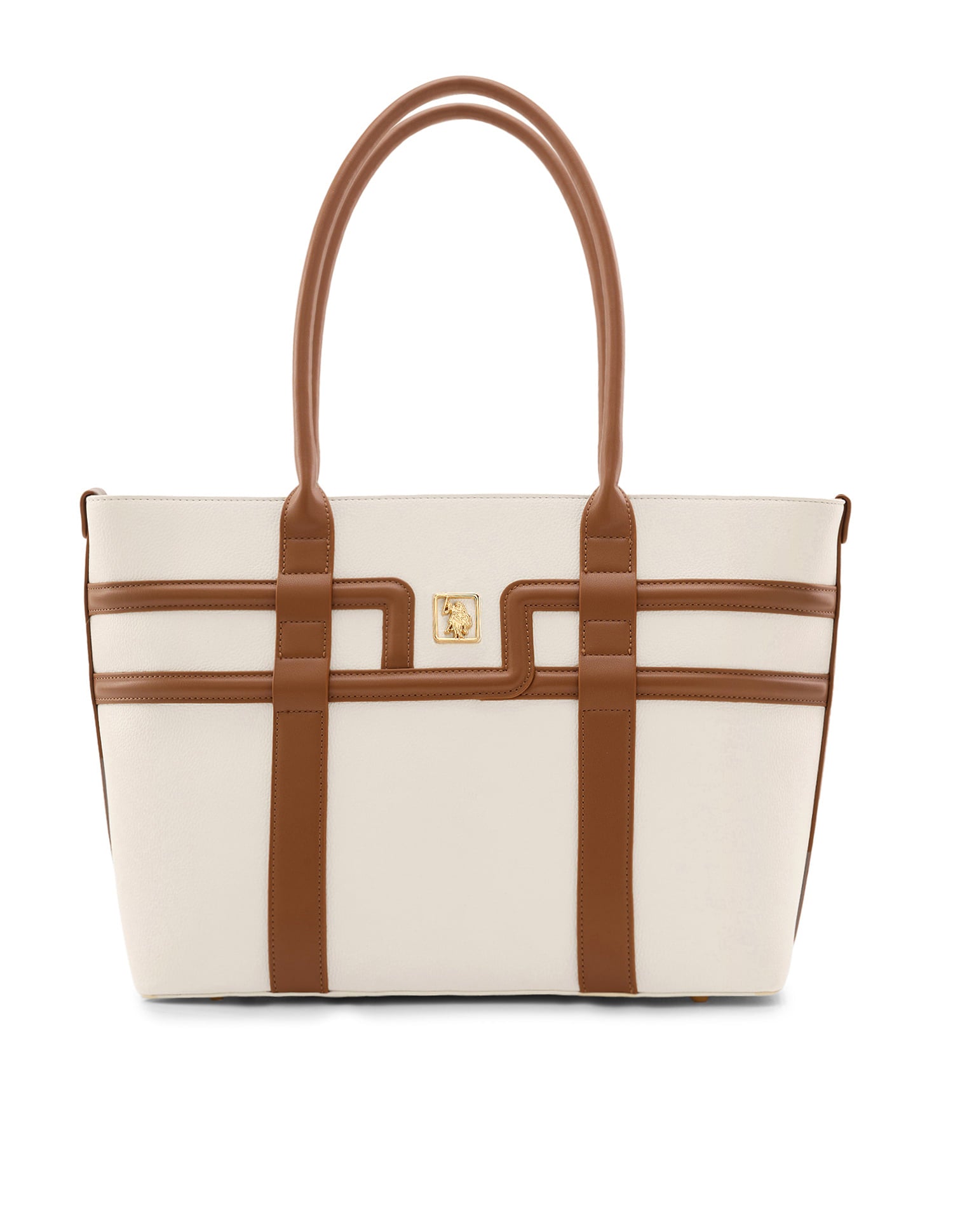 Creme Color Blocked Tote Bag