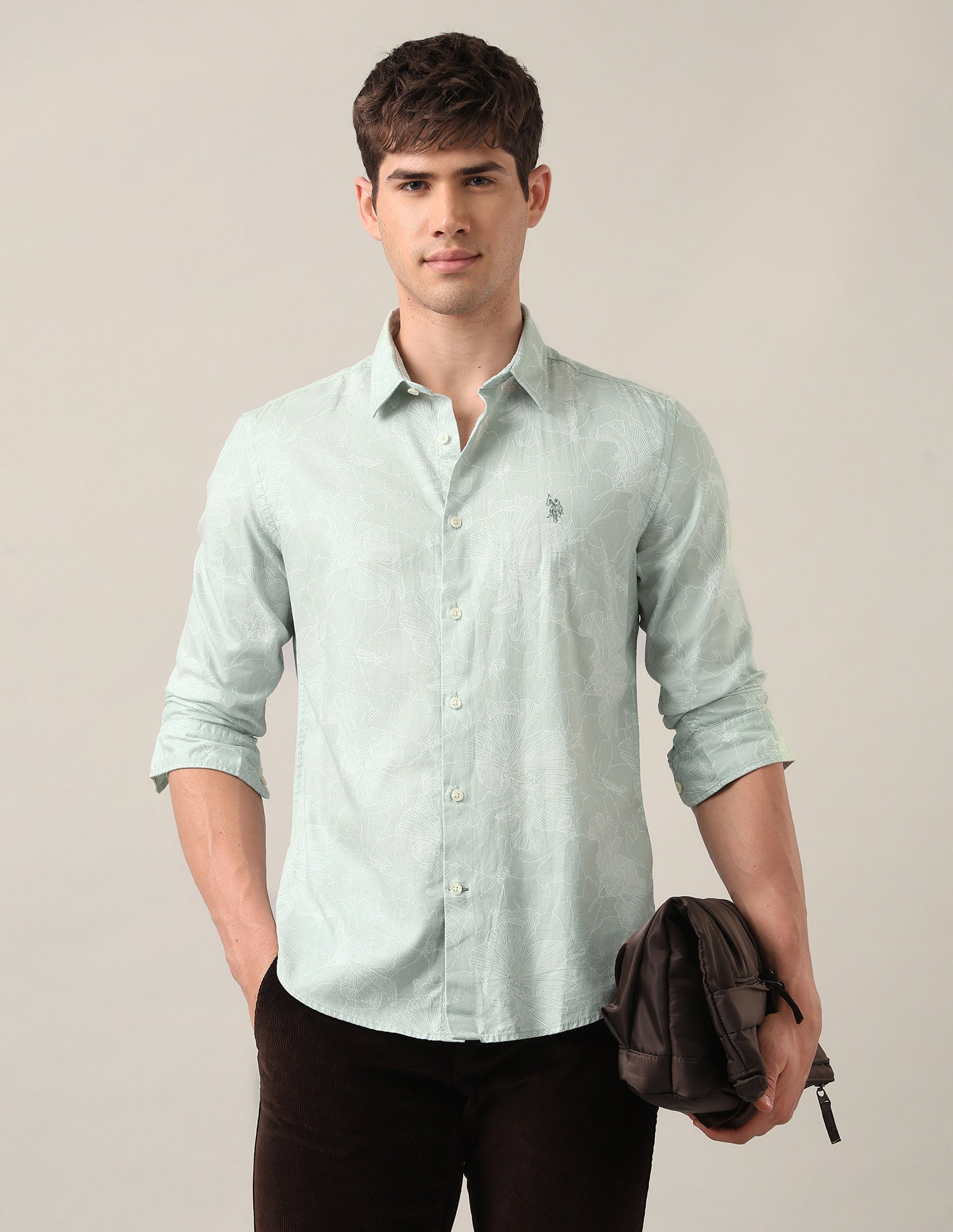 Regular Fit Floral Printed Shirt Light Green - U.S. Polo Assn. India | Large