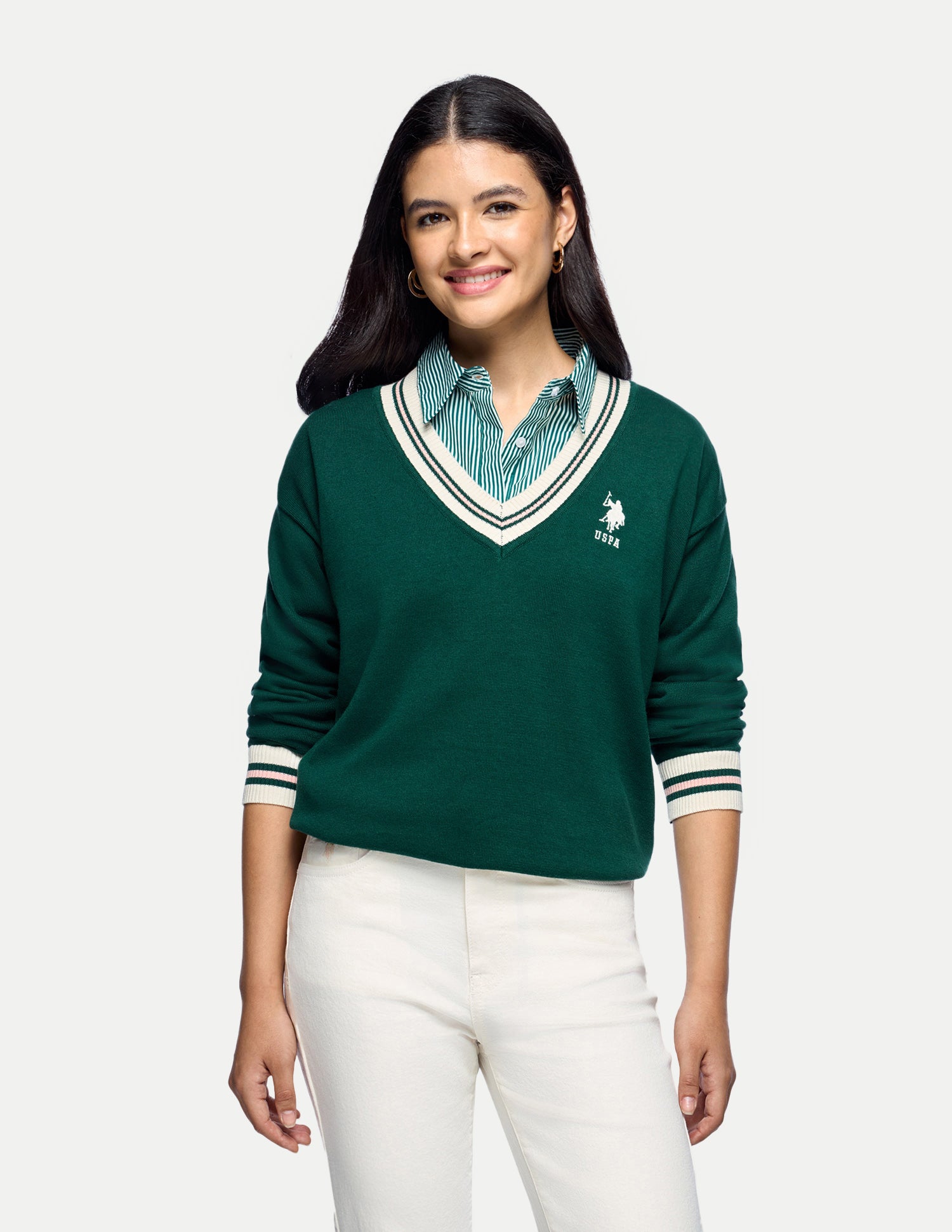 Horizontal Striped Regular Fit Sweater Dark Green - U.S. Polo Assn. India | Large