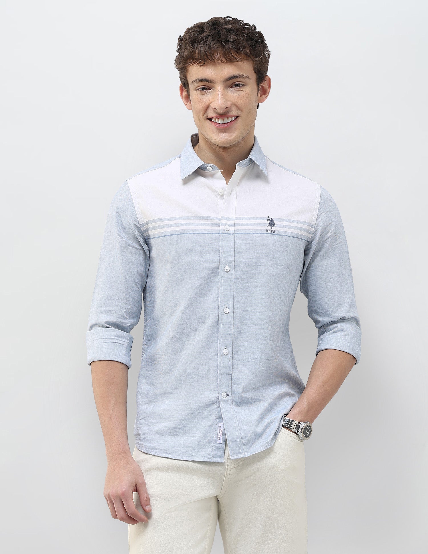 Solid Stripe Detail Regular Fit Shirt