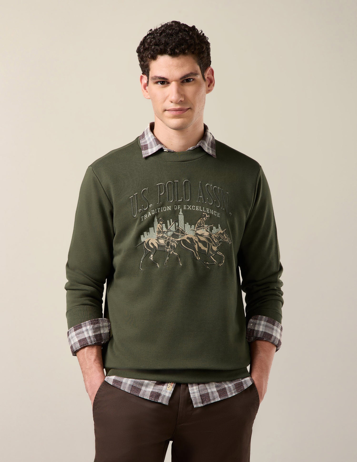 Brand Embroidered Regular Fit Sweatshirt Dark Green - U.S. Polo Assn. India | Large