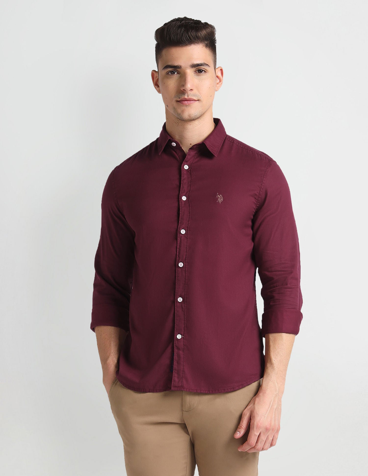 Slim Fit Solid Twill Shirt