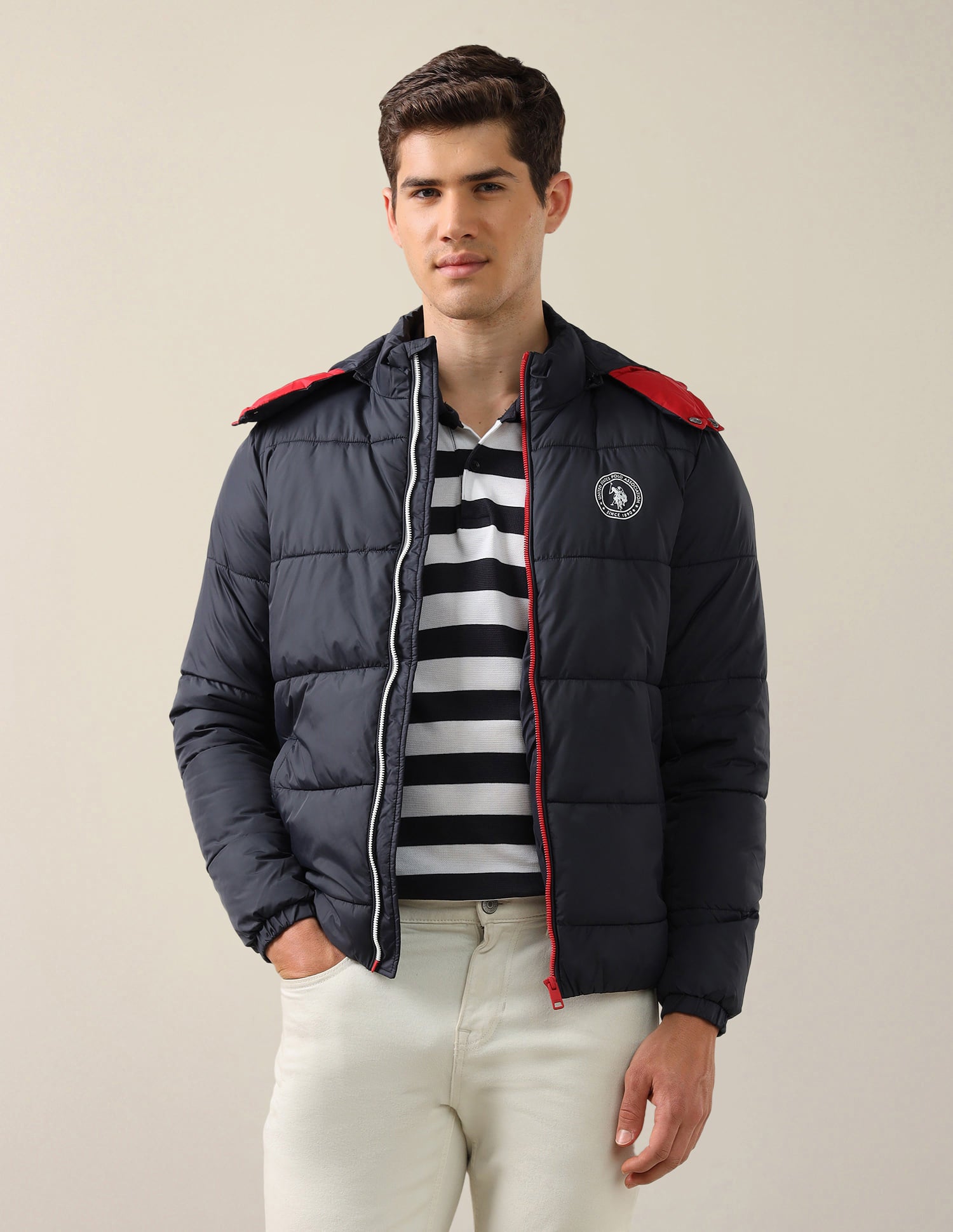 Solid Hooded Jacket Navy - U.S. Polo Assn. India | Large