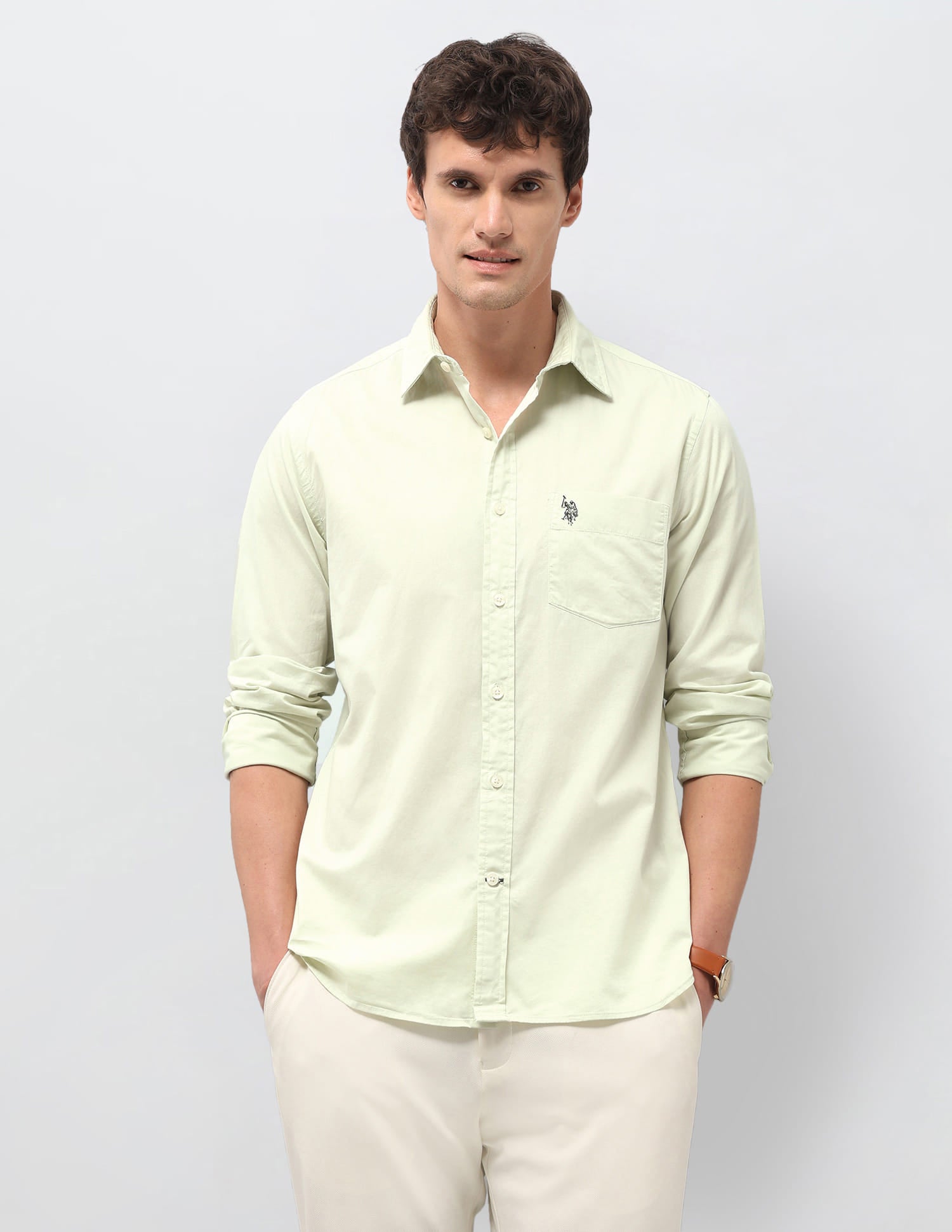 Solid Tailored Fit Shirt Green - U.S. Polo Assn. India | Large