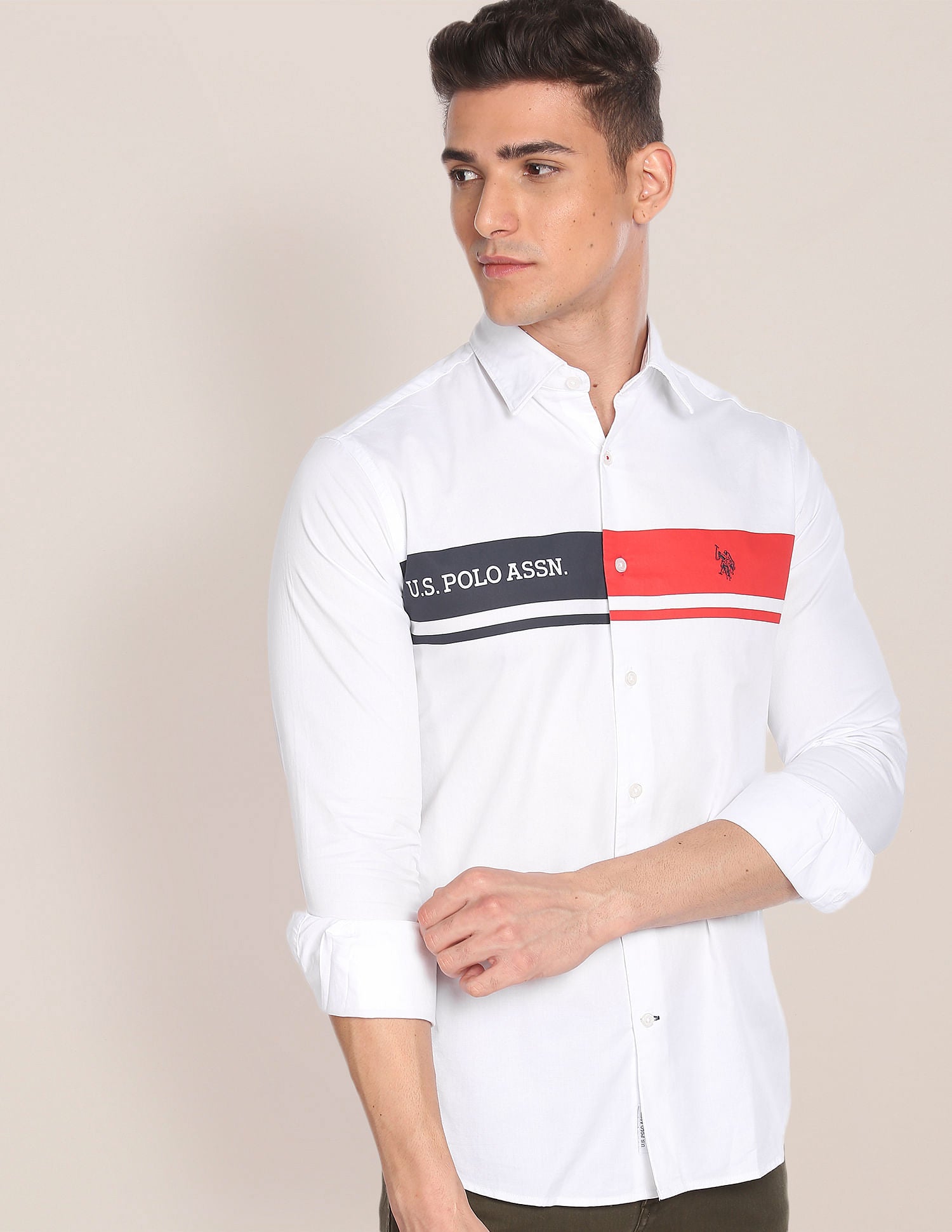 Dyed Stripe Solid Shirt White - U.S. Polo Assn. India | Large