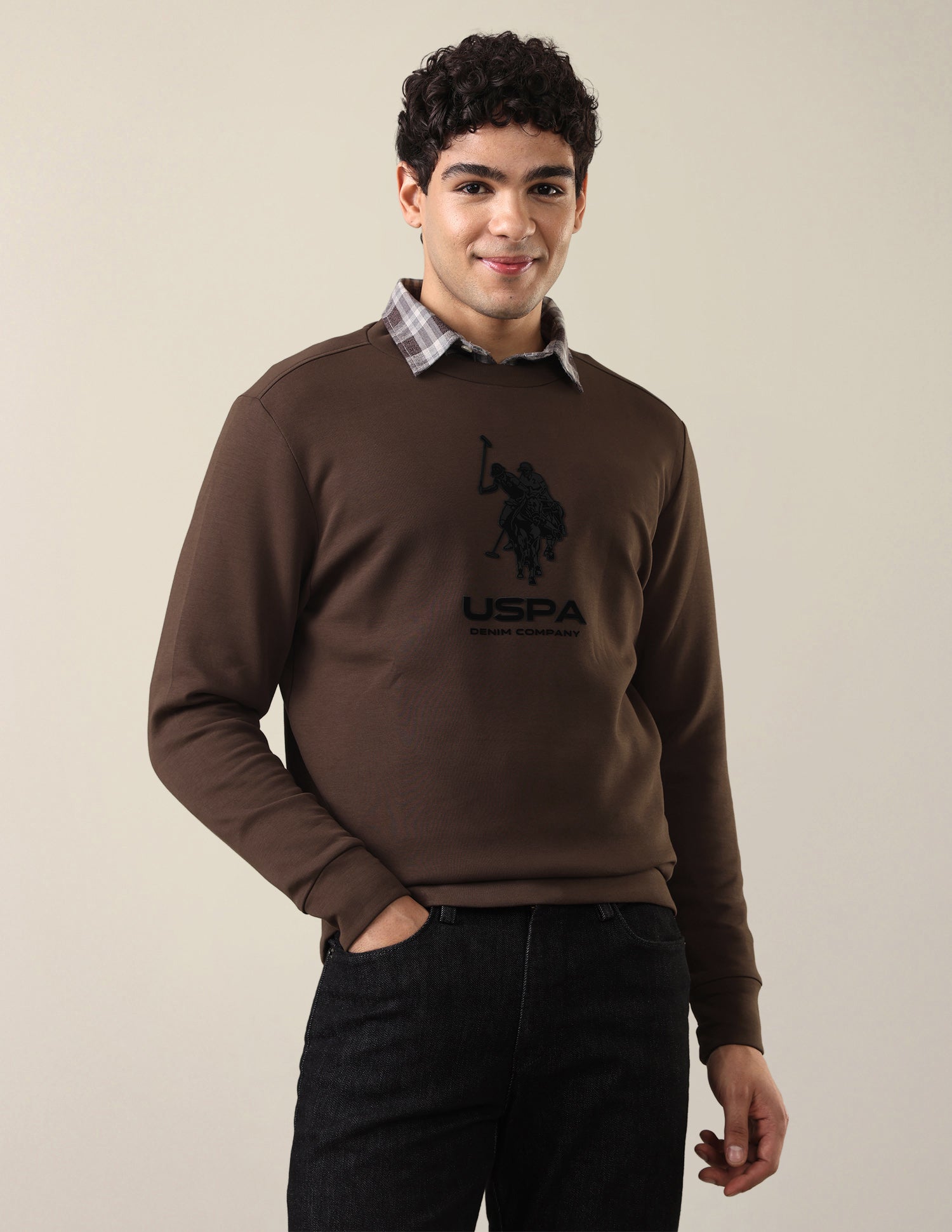 Brand Applique Regular Fit Sweatshirt Brown - U.S. Polo Assn. India | Large