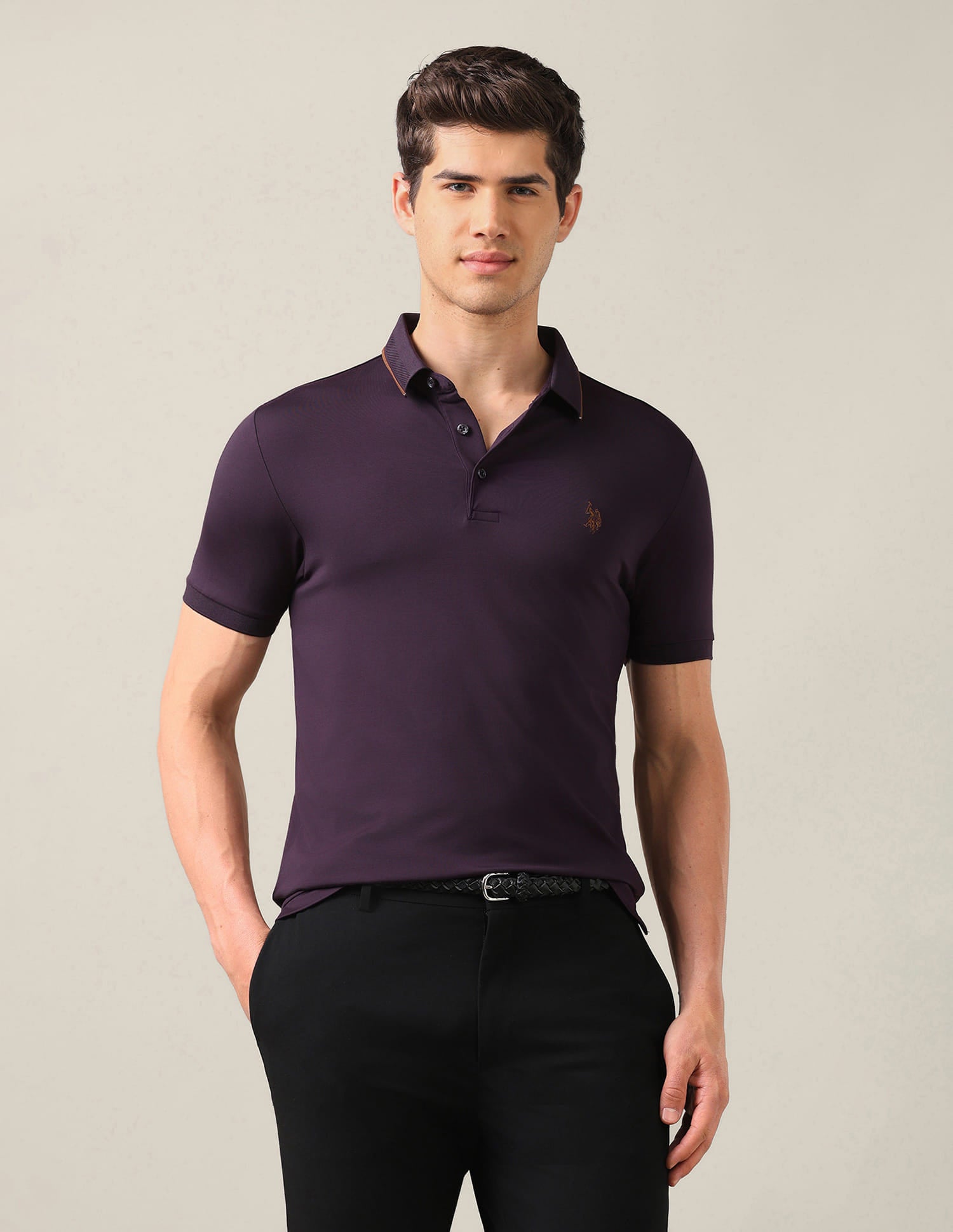 Solid Slim Fit Polo Shirt Purple - U.S. Polo Assn. India | Large