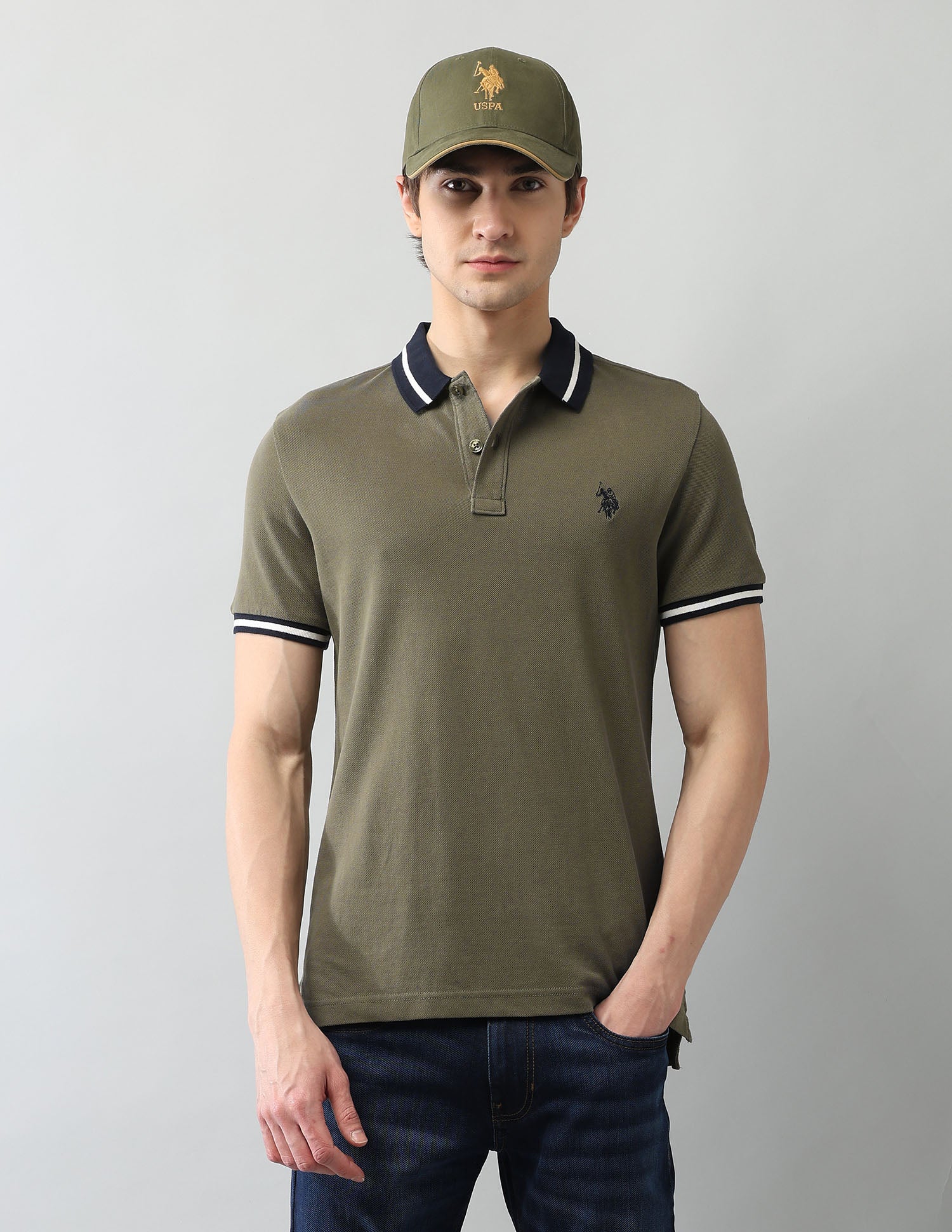 Solid Muscle Fit Polo Shirt Light Olive - U.S. Polo Assn. India | Large