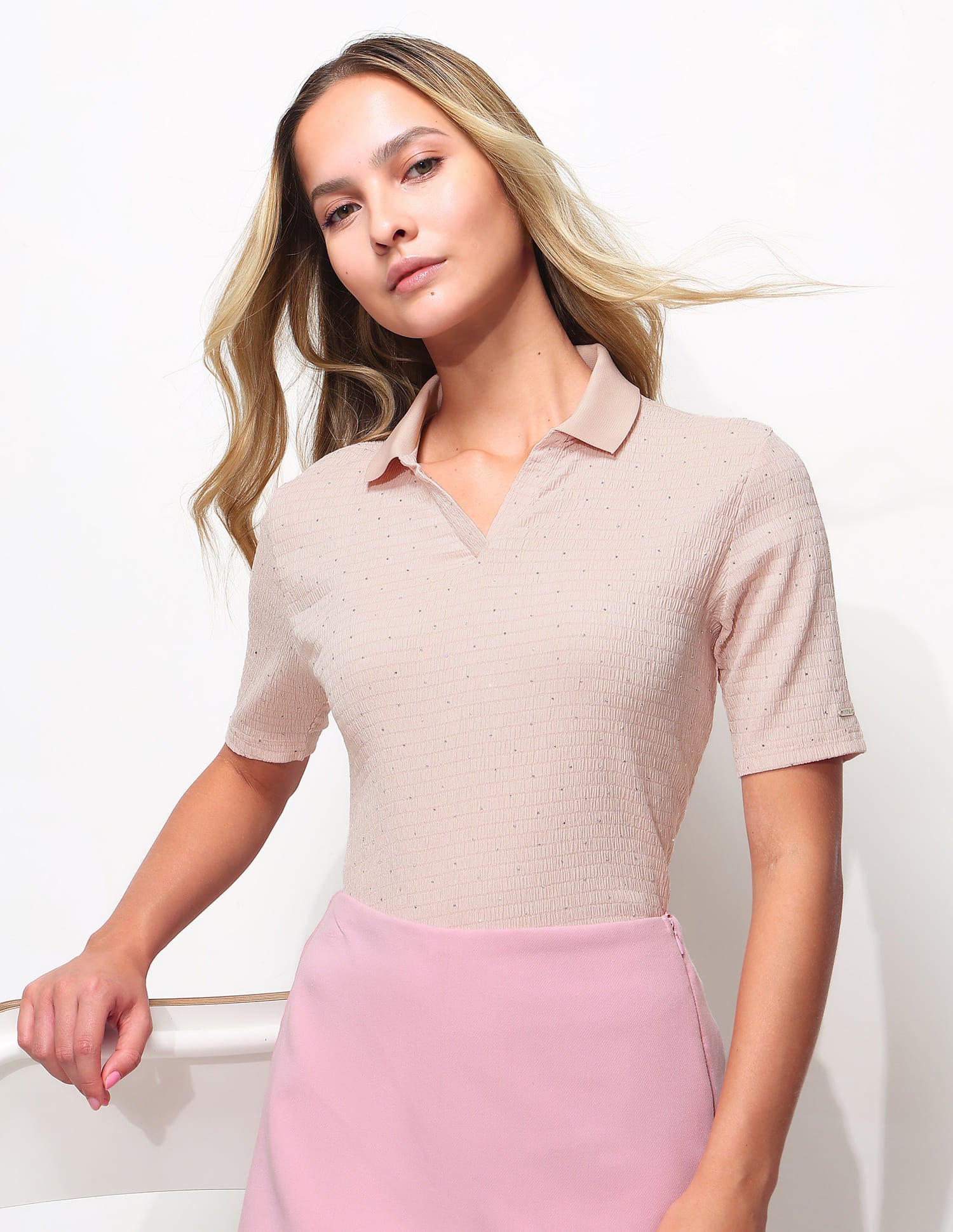 Embellished Textured Polo Shirt Pink - U.S. Polo Assn. India | Large