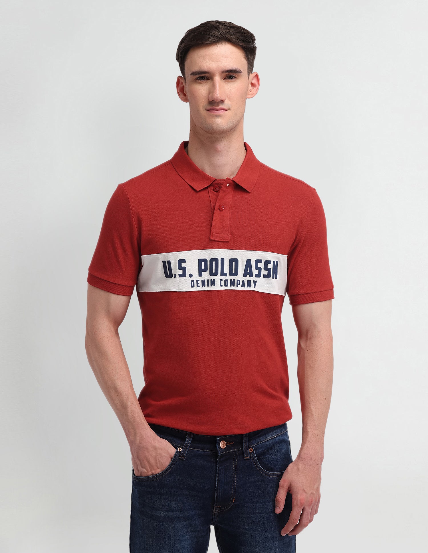 Brand Printed Pattern Muscle Fit Polo Shirt Robois Tea - U.S. Polo Assn. India | Large