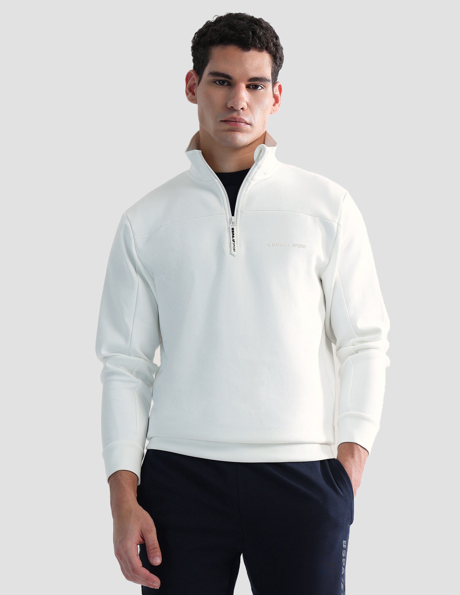 Regular Fit Solid Active Sweatshirt Off White - U.S. POLO ASSN. | Large