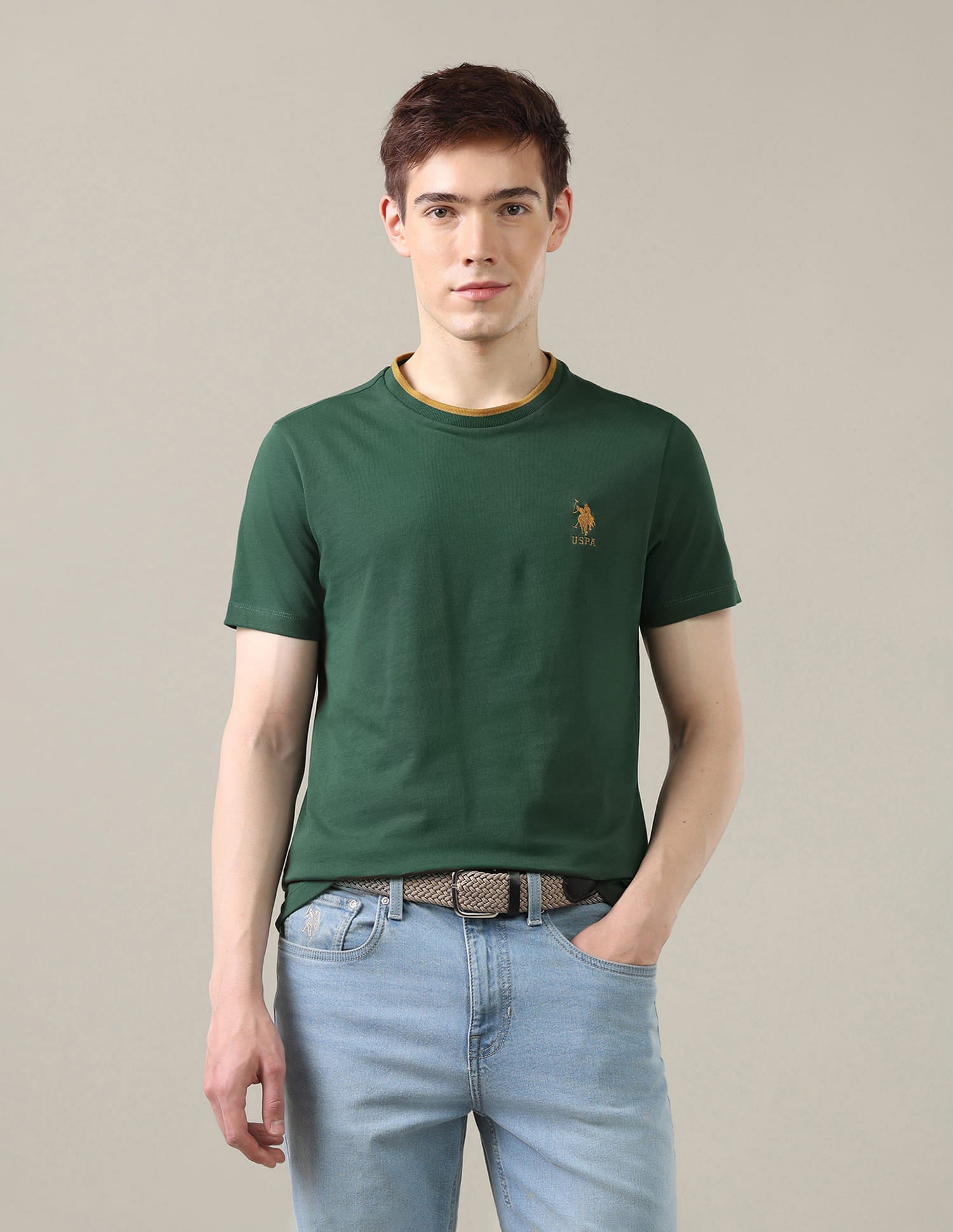 Solid Regular Fit T-Shirt Green - U.S. Polo Assn. India | Large