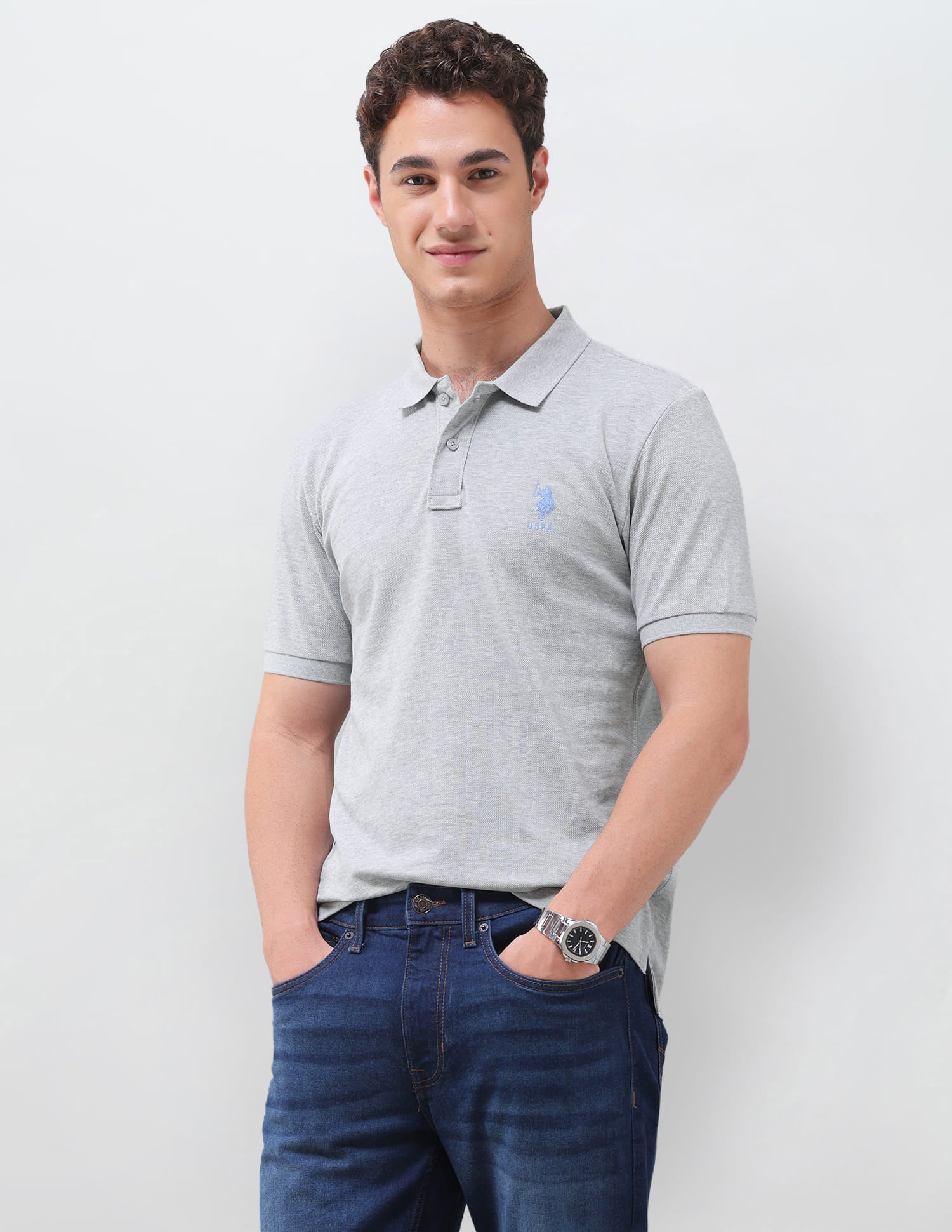 Solid Slim Fit Polo Shirt Grey - U.S. Polo Assn. India | Large