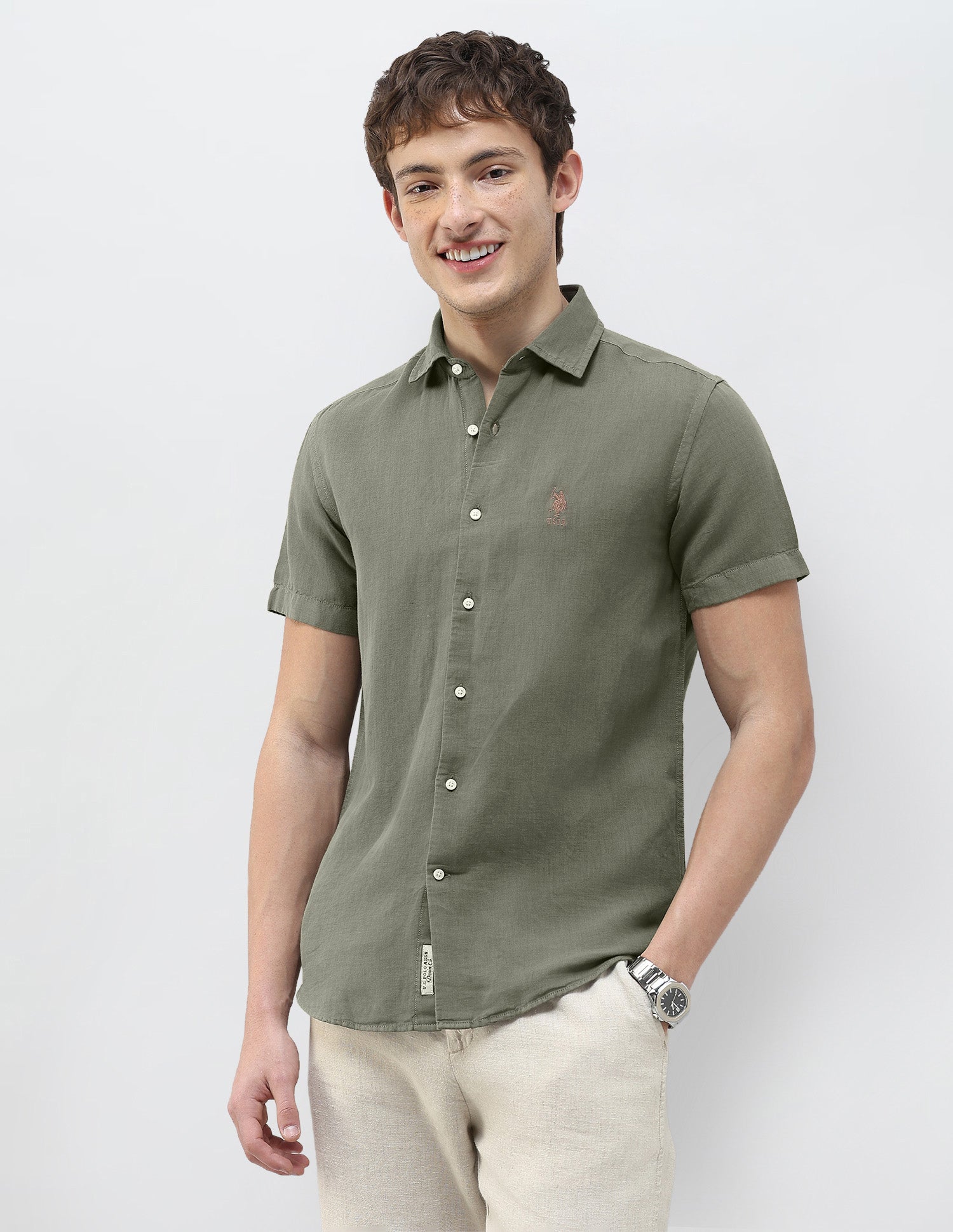 Solid Regular Fit Shirt Olive - U.S. Polo Assn. India | Large