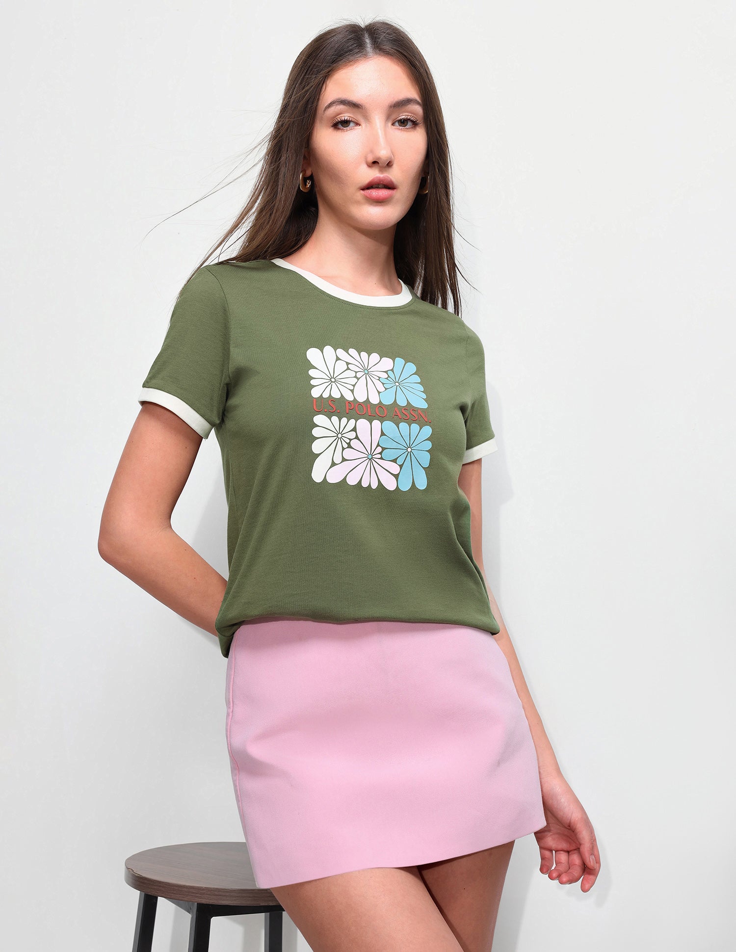 Floral Printed Regular Fit Ringer T-Shirt
