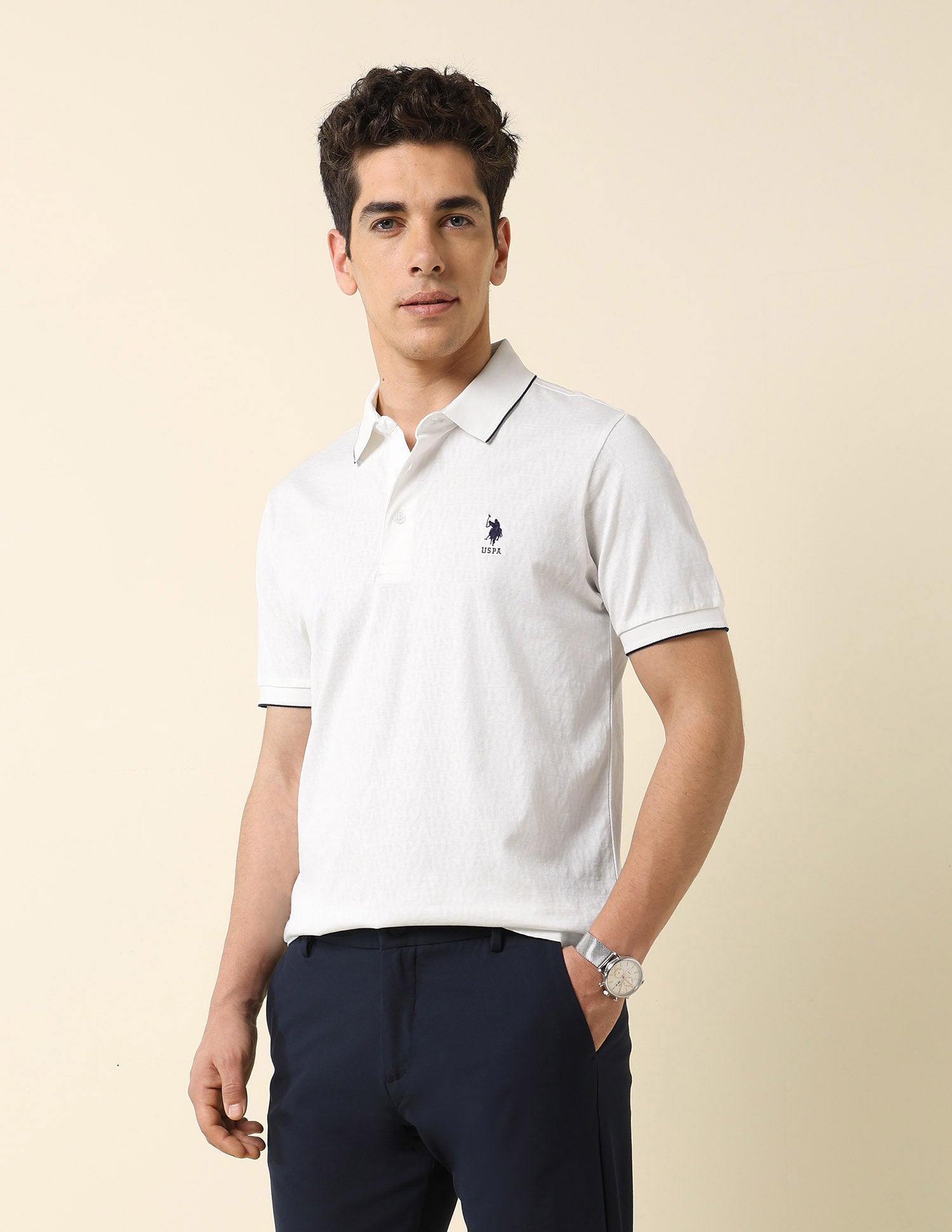 Solid Monochrome Majesty Polo Shirt White - U.S. Polo Assn. India | Large